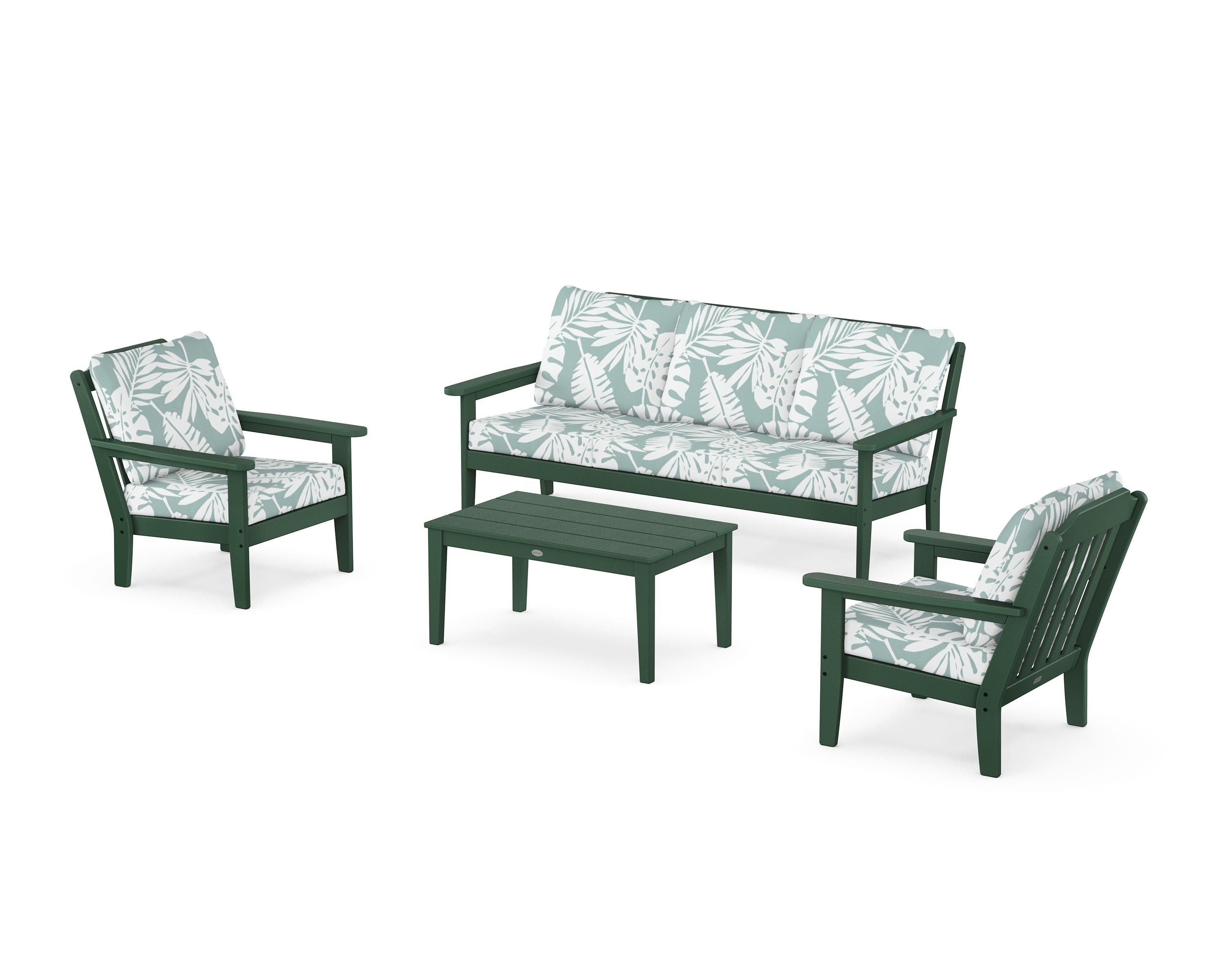 Country Living Cottage 4-Piece Deep Seating Set with Sofa in Green / Leaf Glacier Spa