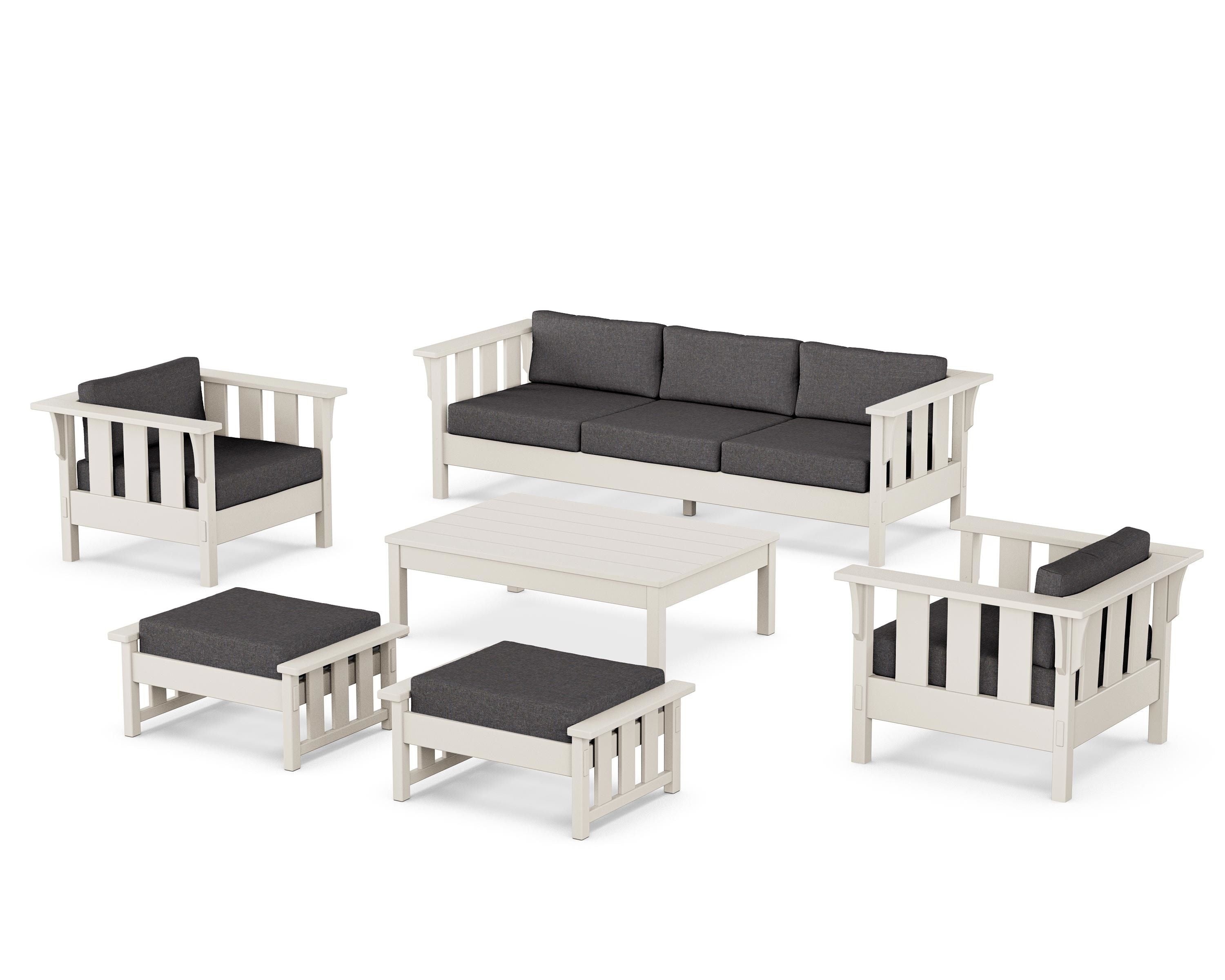 Martha Stewart by POLYWOOD Acadia 6-Piece Lounge Sofa Set in Sand / Ash Charcoal