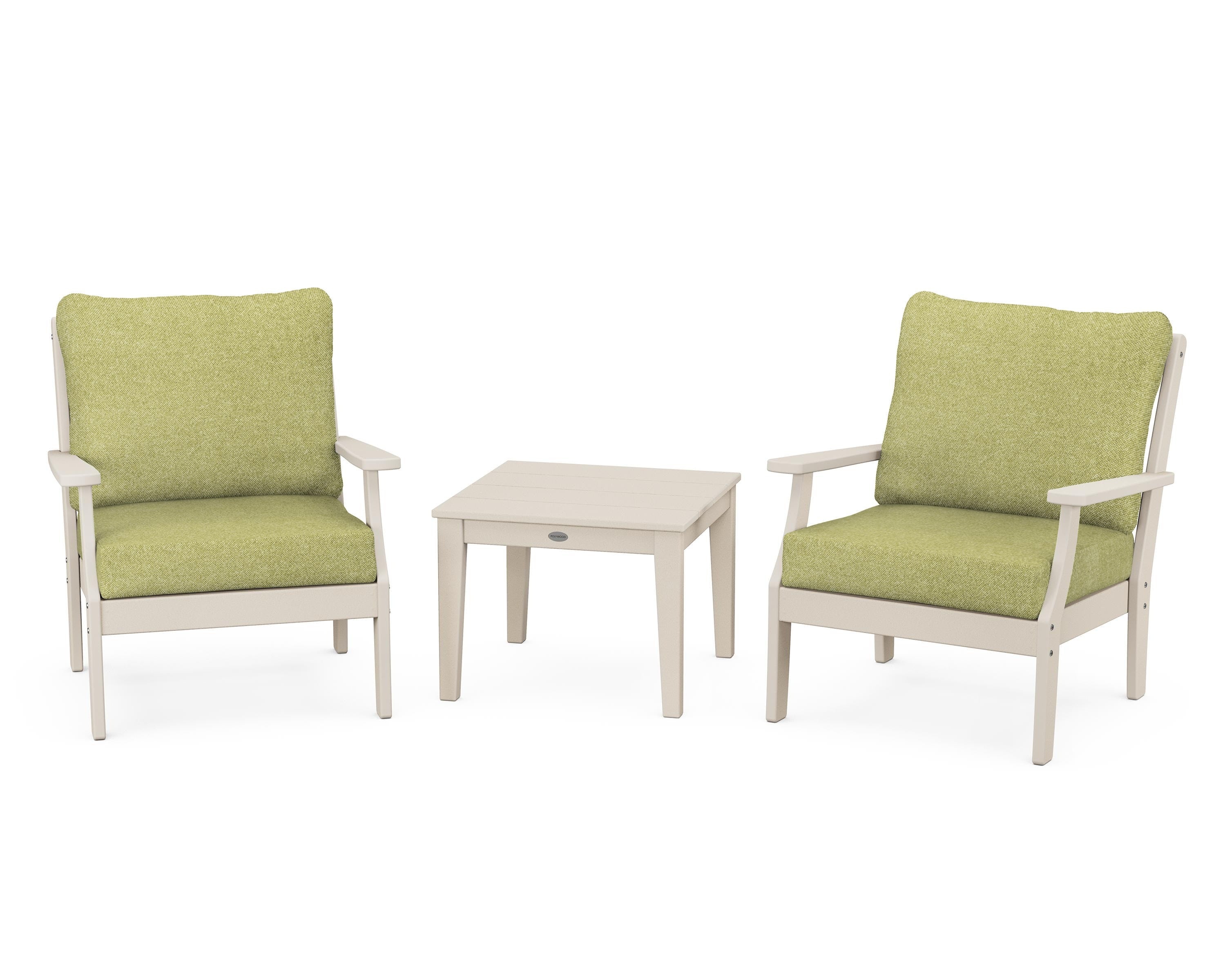 POLYWOOD Braxton 3-Piece Deep Seating Set in Sand / Chartreuse Boucle