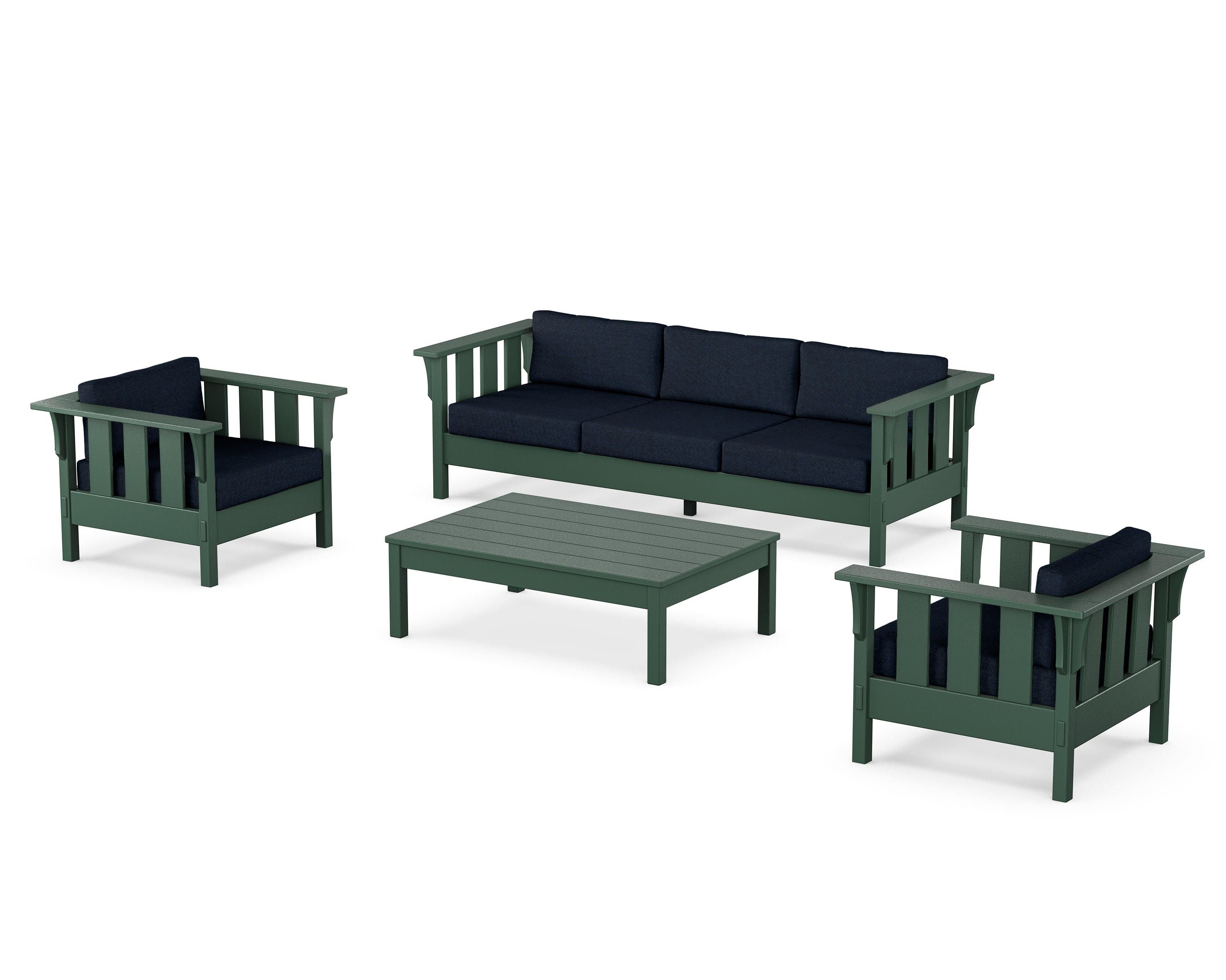 Martha Stewart by POLYWOOD Acadia 4-Piece Deep Seating Set with Sofa in Green / Marine Indigo