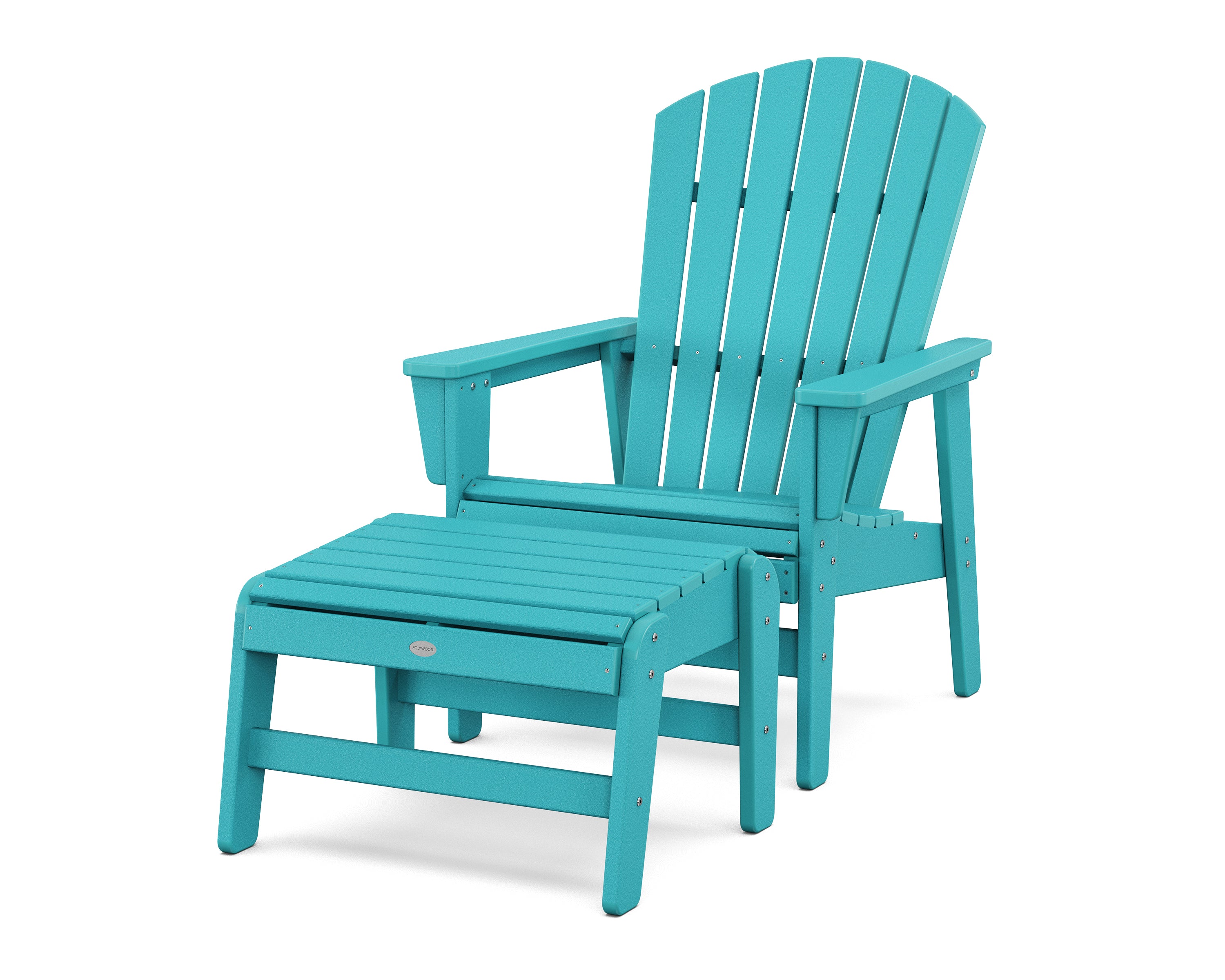 POLYWOOD Nautical Grand Upright Adirondack Chair with Ottoman in Aruba