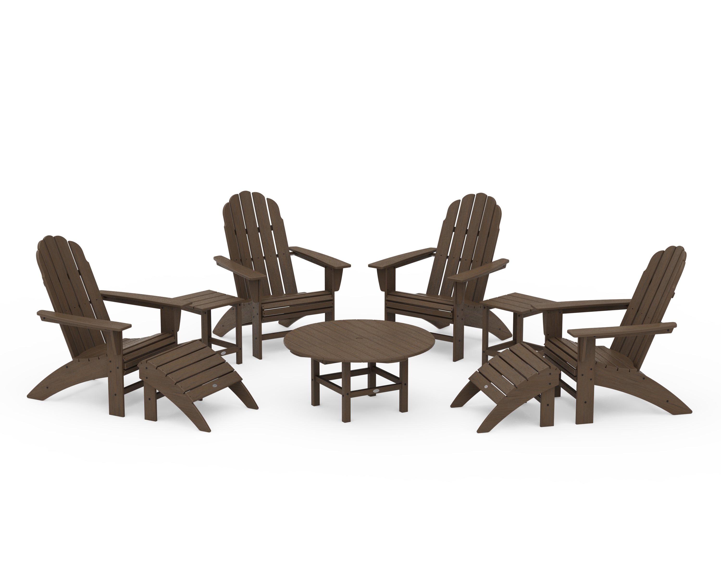 POLYWOOD Vineyard Curveback Adirondack Chair 9-Piece Conversation Set in Kona