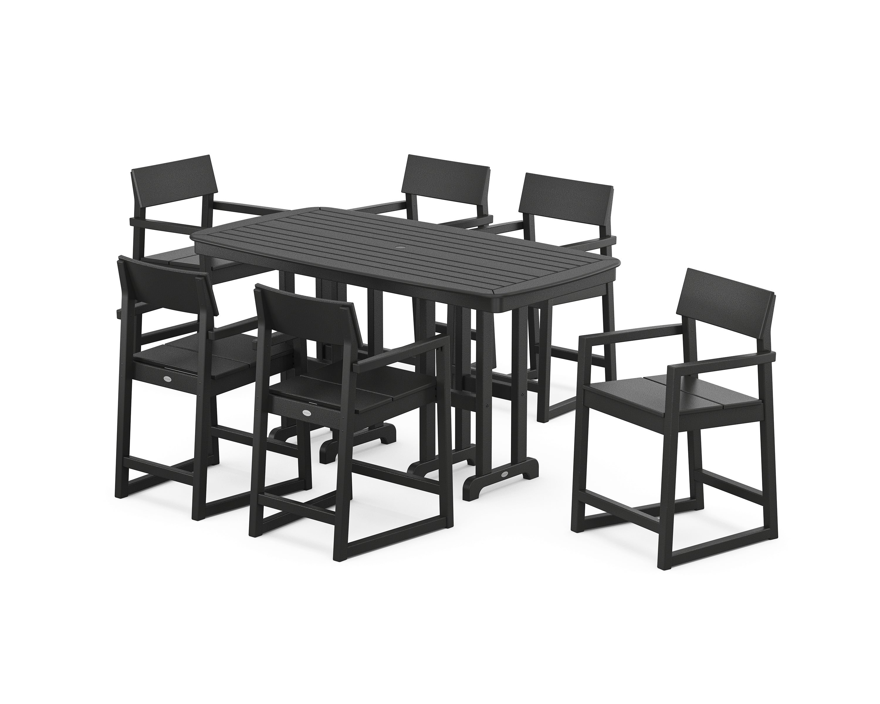 POLYWOOD EDGE Arm Chair 7-Piece Counter Set in Black