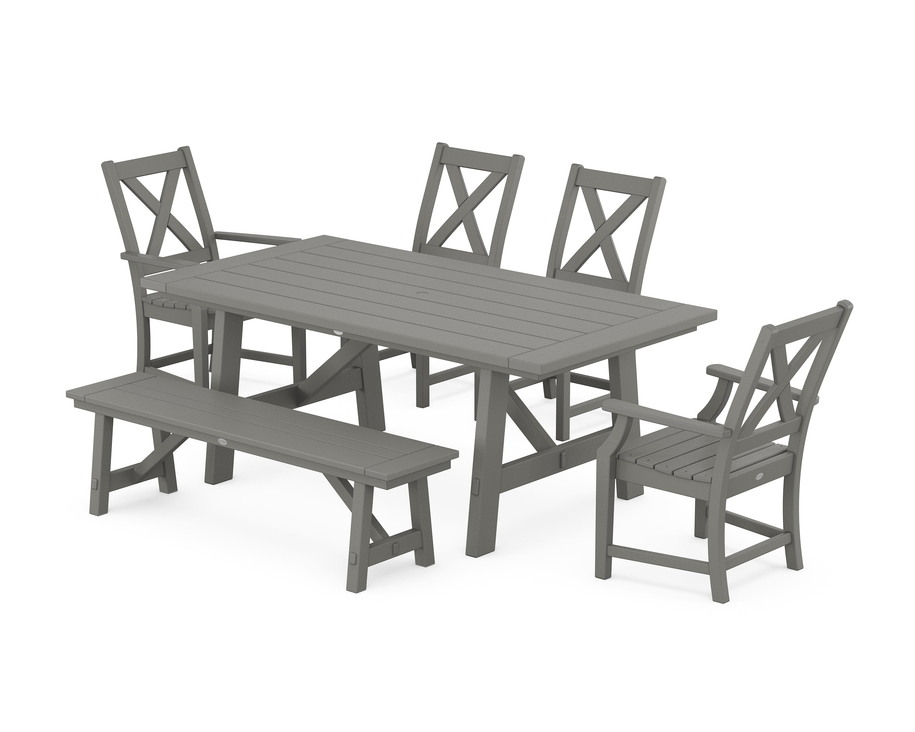 POLYWOOD Braxton 6-Piece Rustic Farmhouse Dining Set With Trestle Legs in Slate Grey