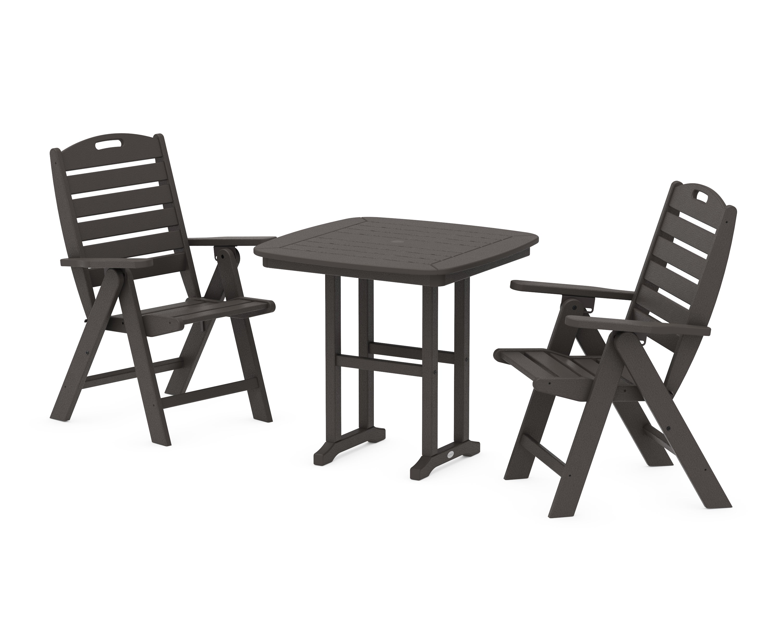 POLYWOOD Nautical Folding Highback Chair 3-Piece Dining Set in Vintage Coffee