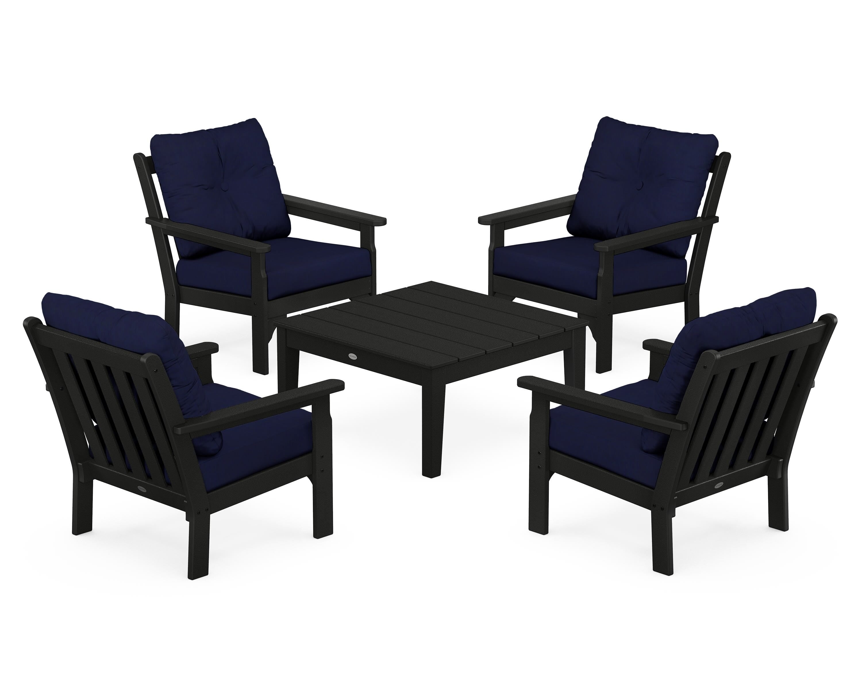 POLYWOOD Vineyard 5-Piece Deep Seating Conversation Set in Black / Navy