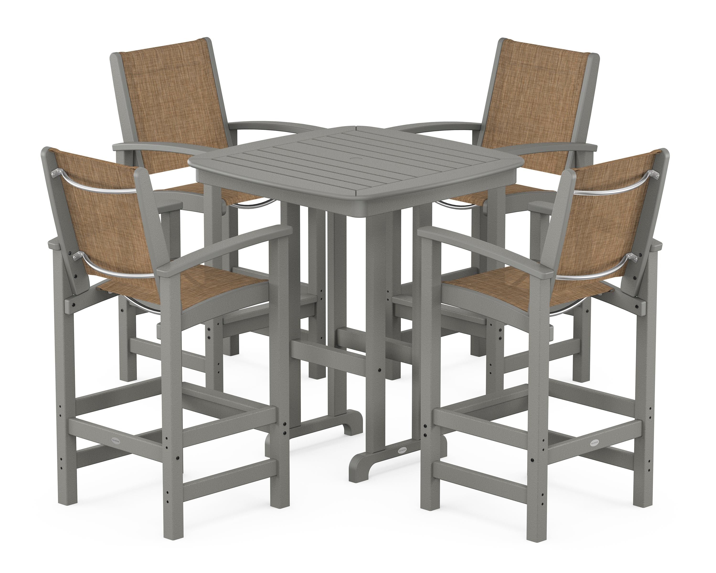 POLYWOOD Coastal 5-Piece Bar Set in Slate Grey / Burlap Sling