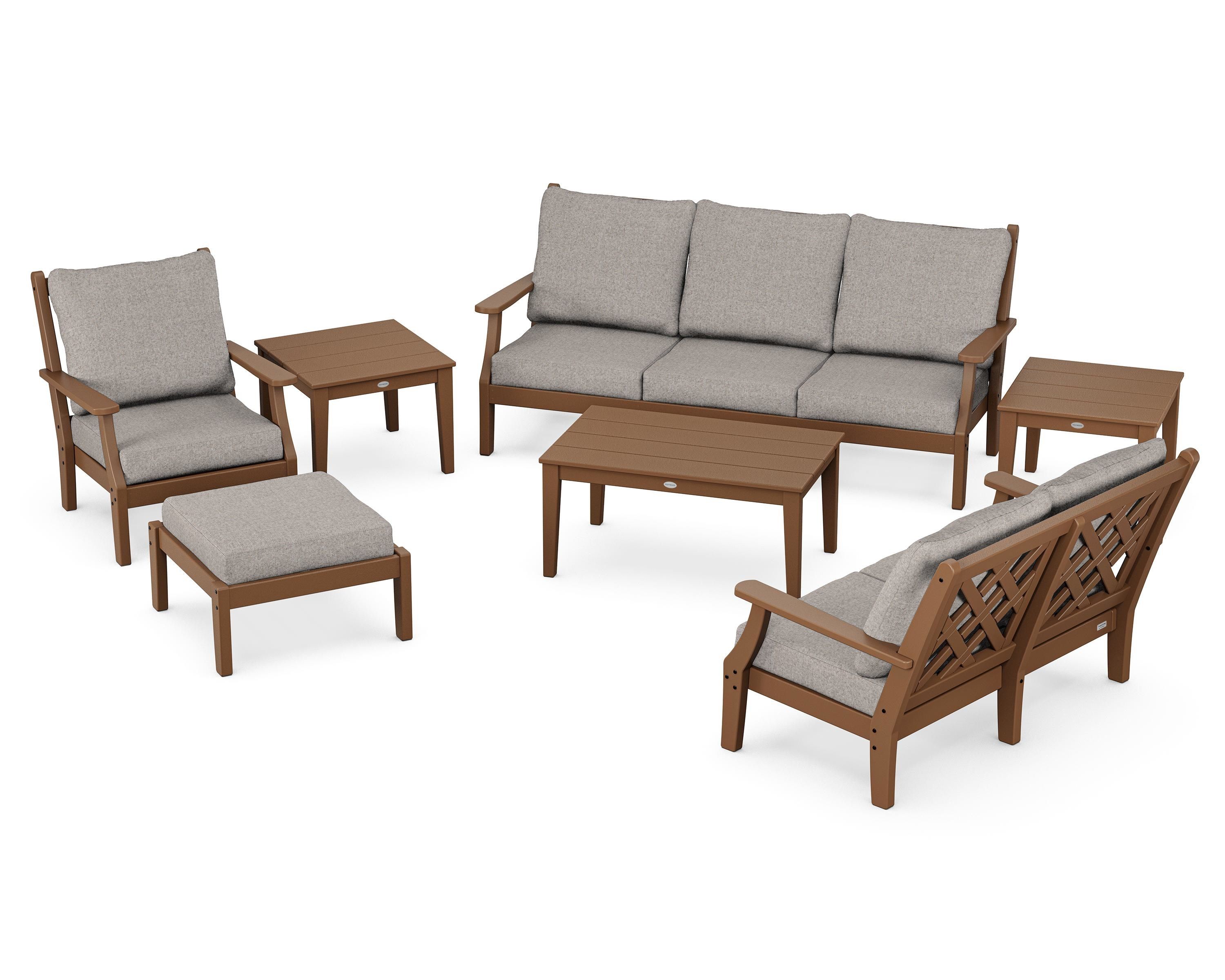 Country Living Wovendale 7-Piece Deep Seating Set in Teak / Weathered Tweed