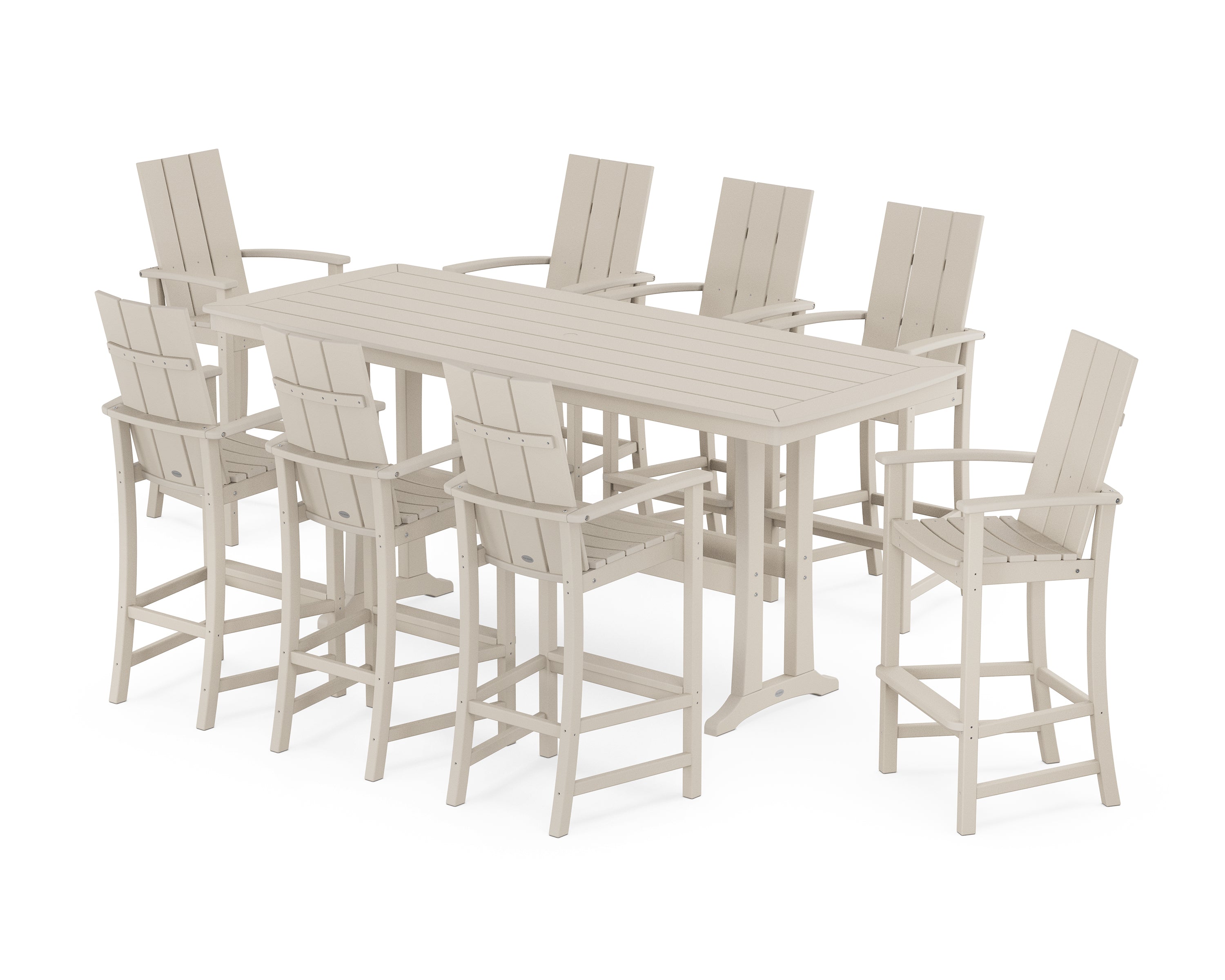 POLYWOOD Modern Adirondack 9-Piece Bar Set with Trestle Legs in Sand