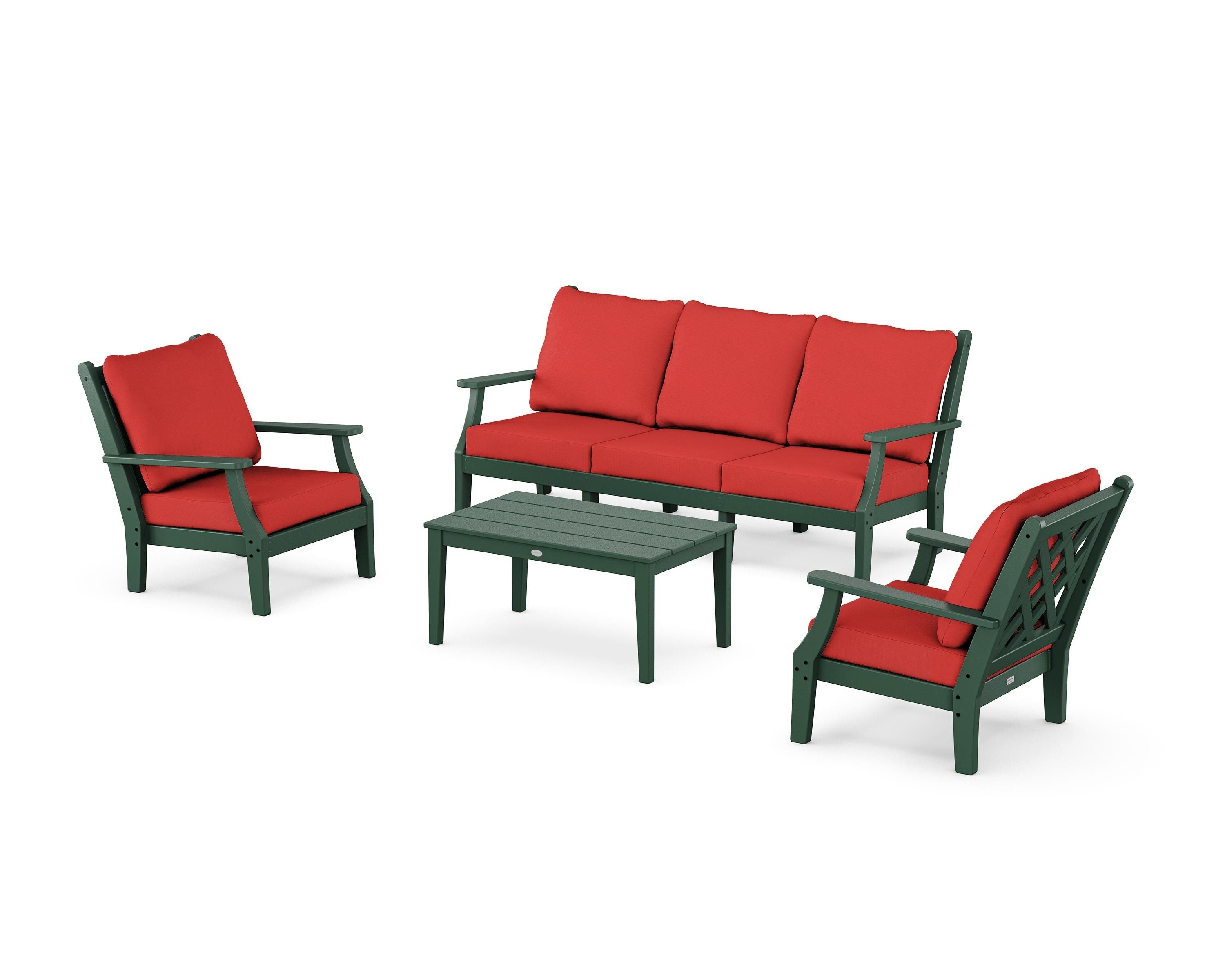 Country Living Wovendale 4-Piece Deep Seating Set with Sofa in Green / Crimson Linen
