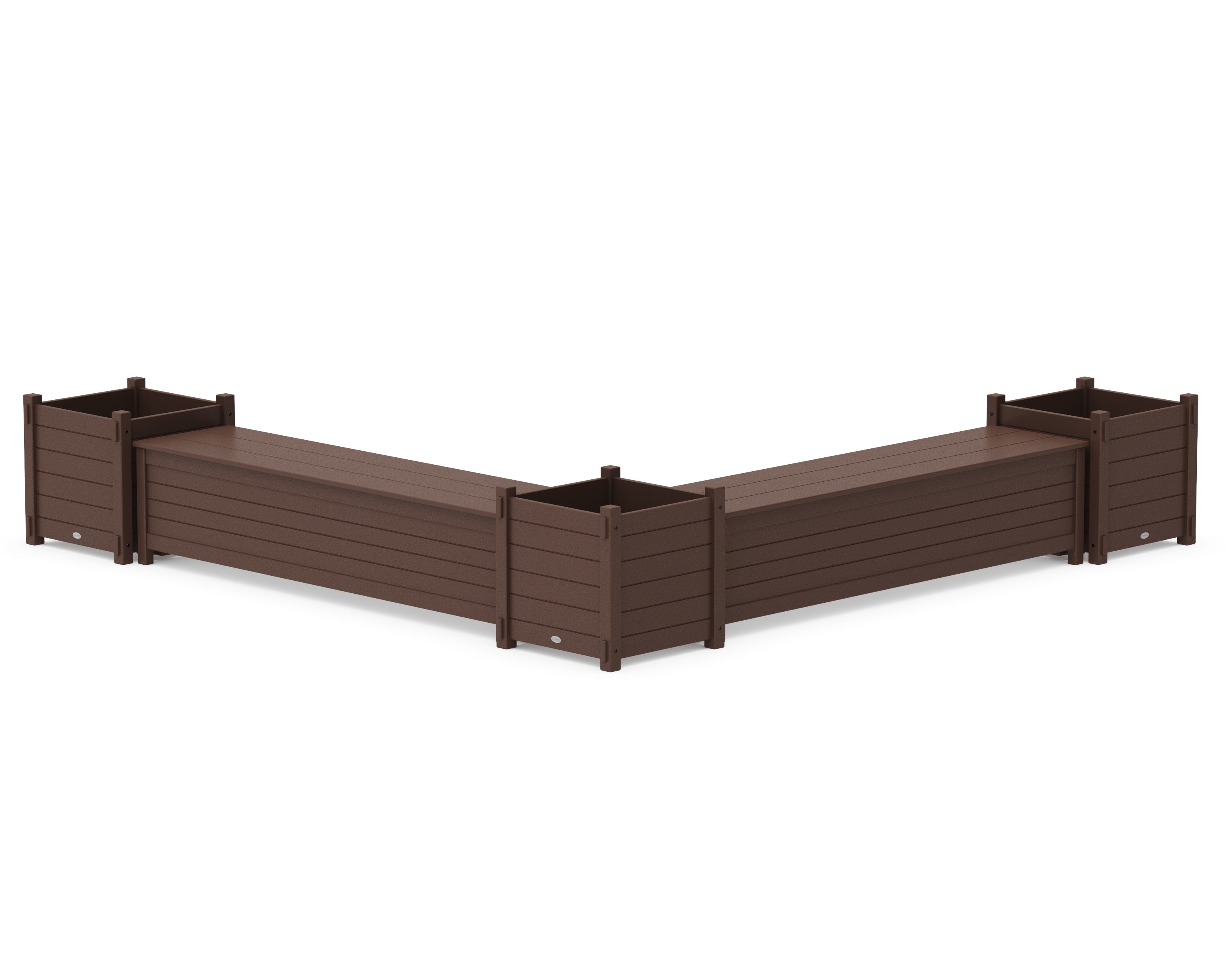 POLYWOOD 72" Nautical L- Shaped Planter Storage Bench Corner Set- Large in Mahogany