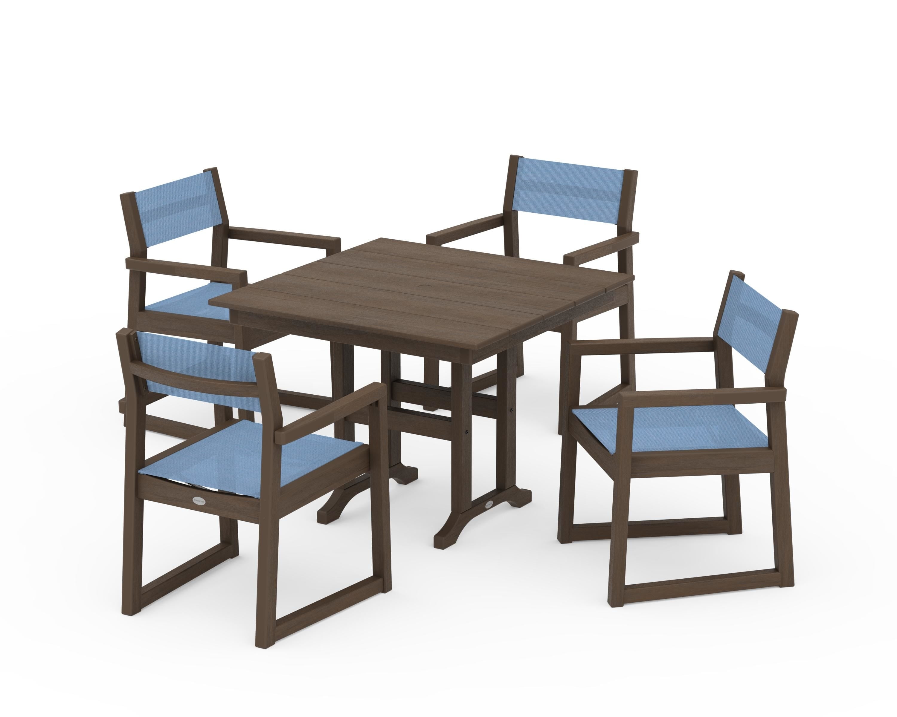 POLYWOOD EDGE Sling Arm Chair 5-Piece Farmhouse Dining Set in Kona / Poolside Sling