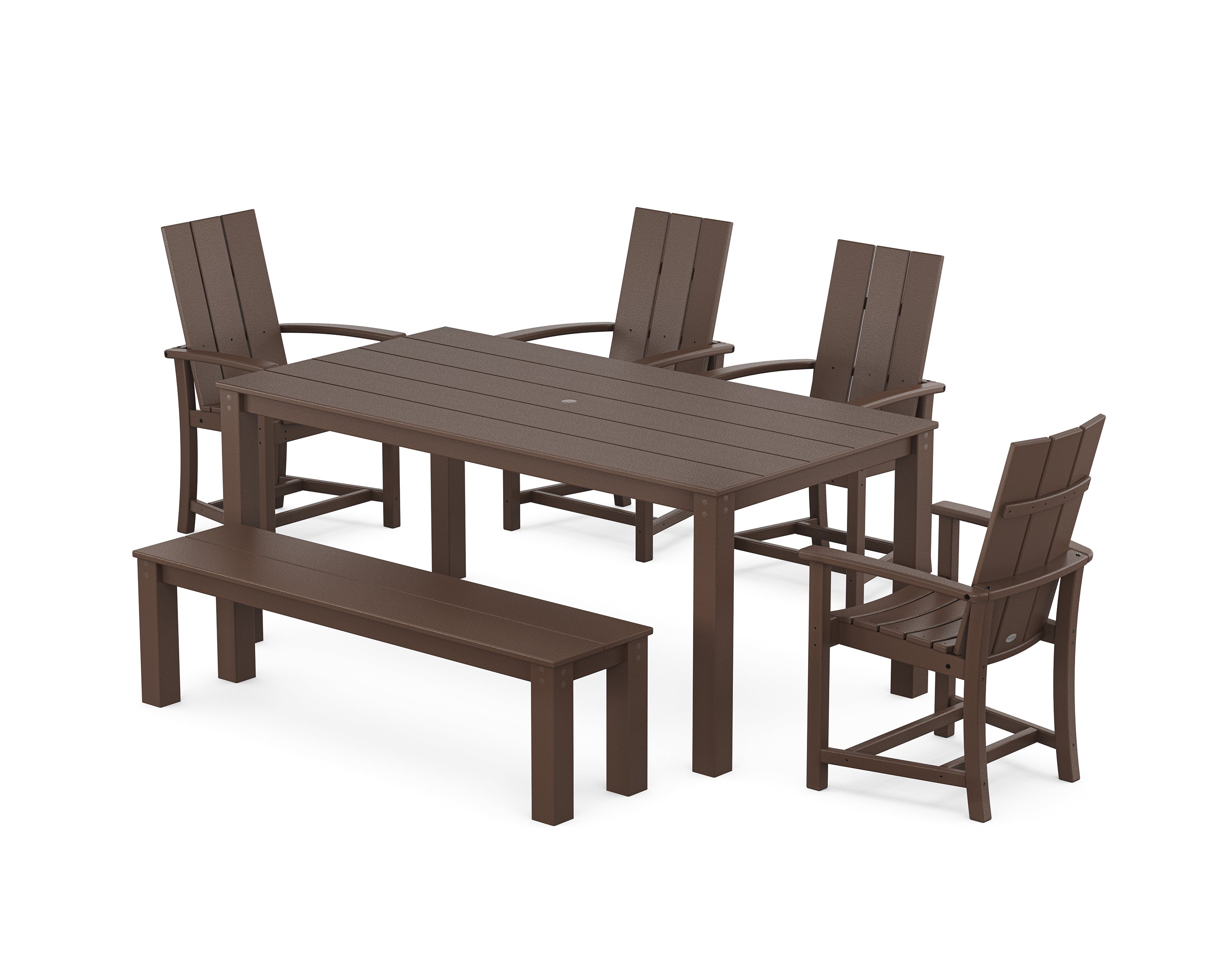 POLYWOOD Modern Adirondack 6-Piece Parsons Dining Set with Bench in Mahogany