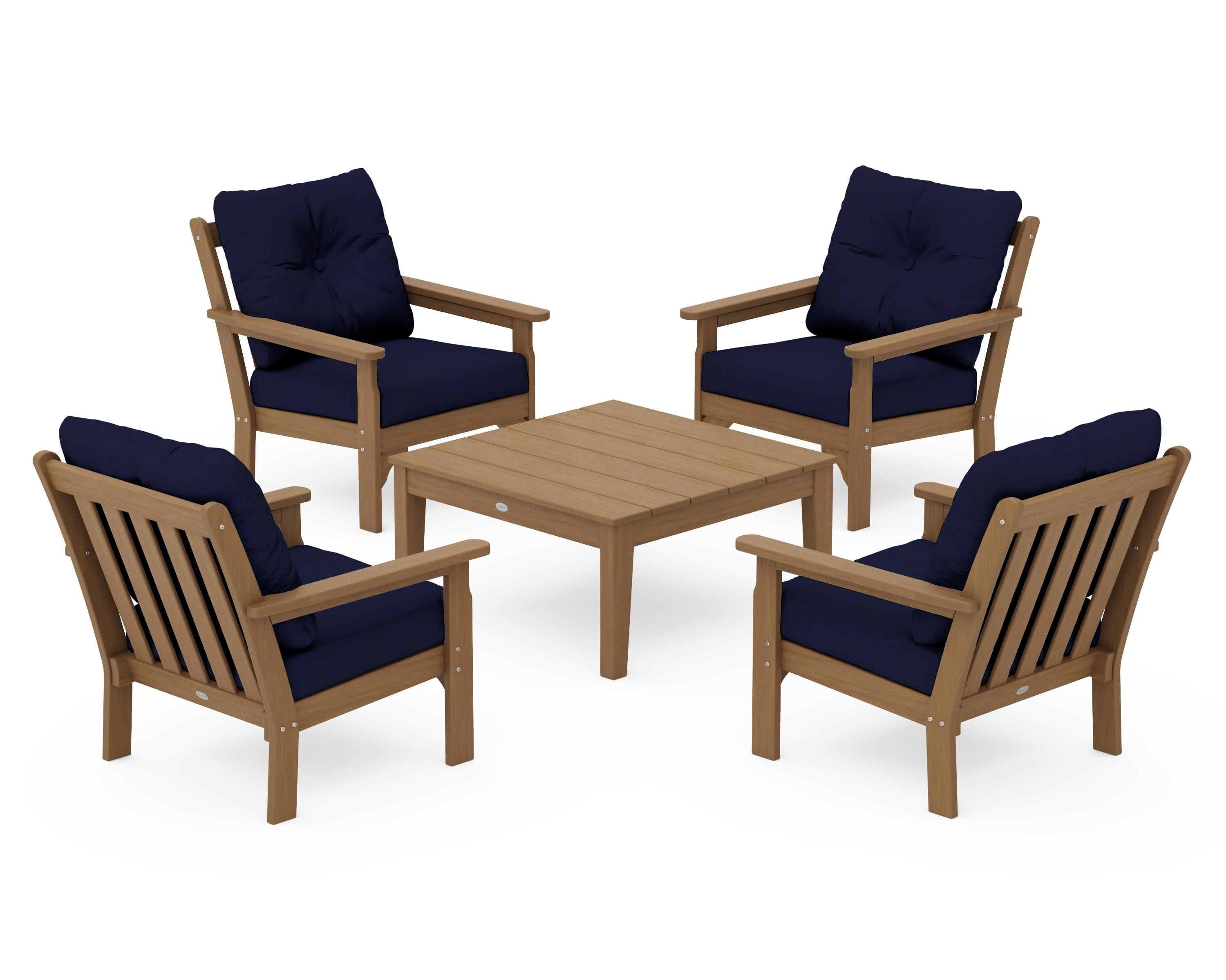 POLYWOOD Vineyard 5-Piece Deep Seating Conversation Set in Natural / Navy
