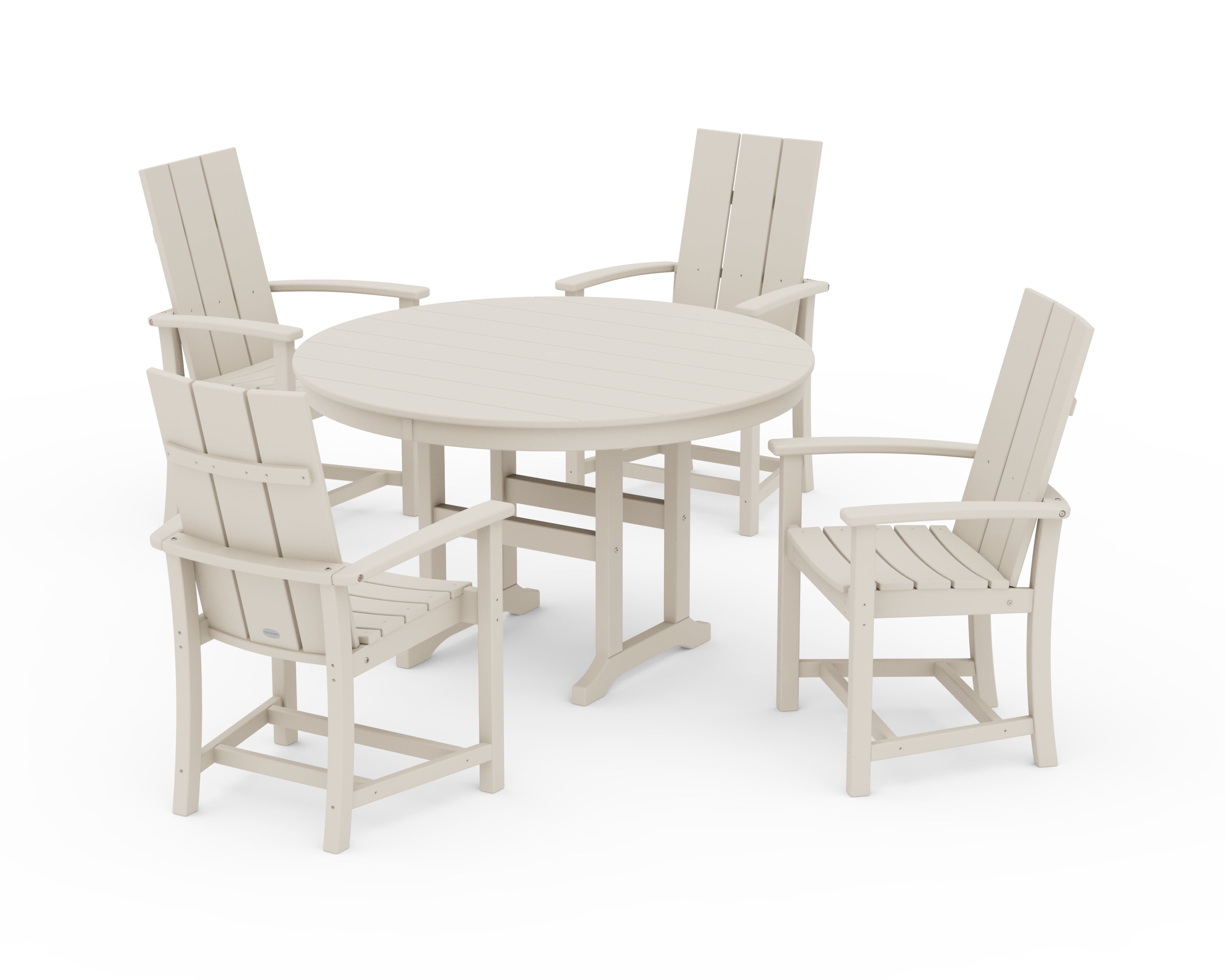 POLYWOOD Modern Adirondack 5-Piece Round Farmhouse Dining Set in Sand