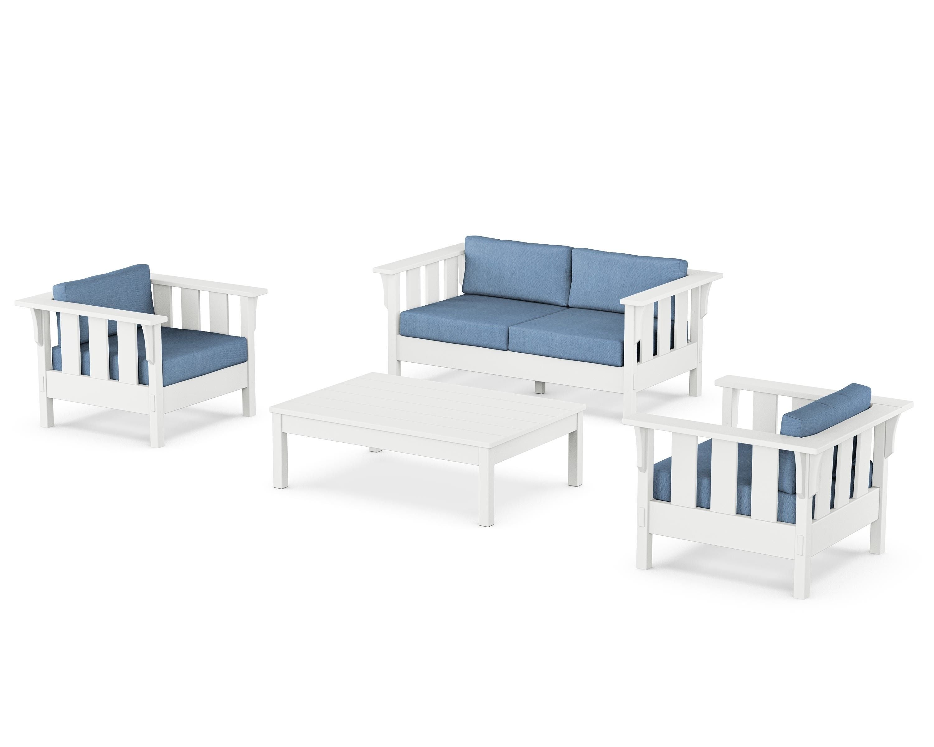 Martha Stewart by POLYWOOD Acadia 4-Piece Deep Seating Set with Loveseat in White / Sky Blue