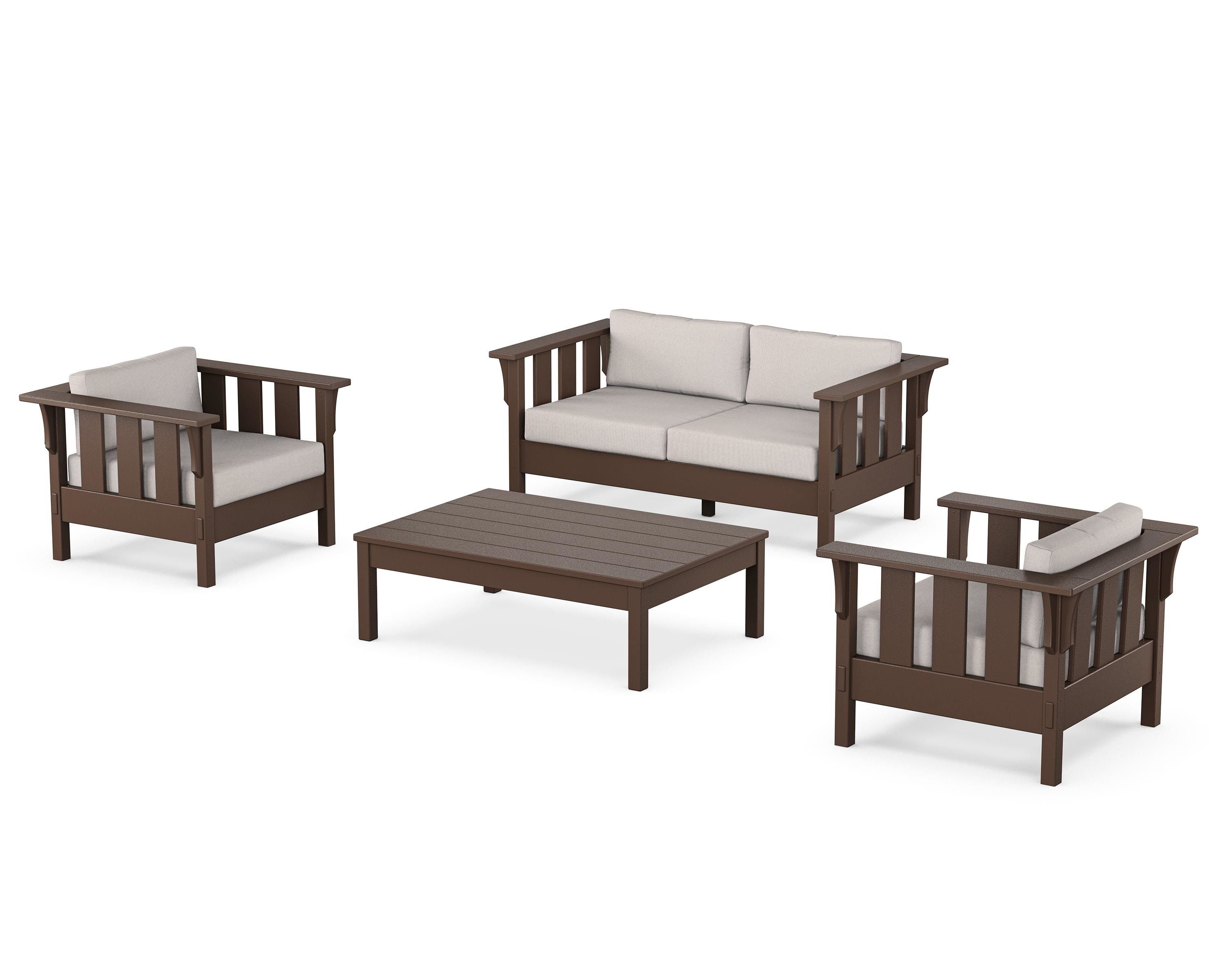 Martha Stewart by POLYWOOD Acadia 4-Piece Deep Seating Set with Loveseat in Mahogany / Dune Burlap