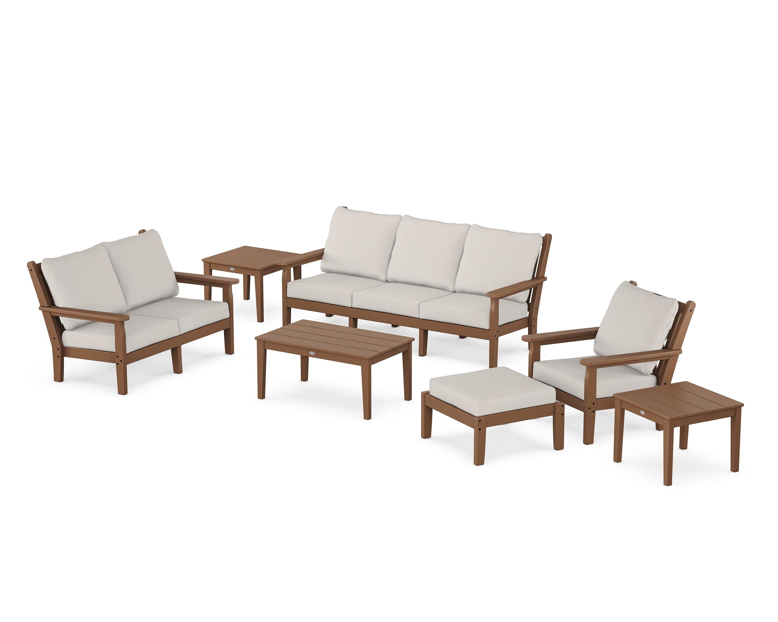 POLYWOOD Chippendale 7-Piece Deep Seating Set in Teak / Cast Ash
