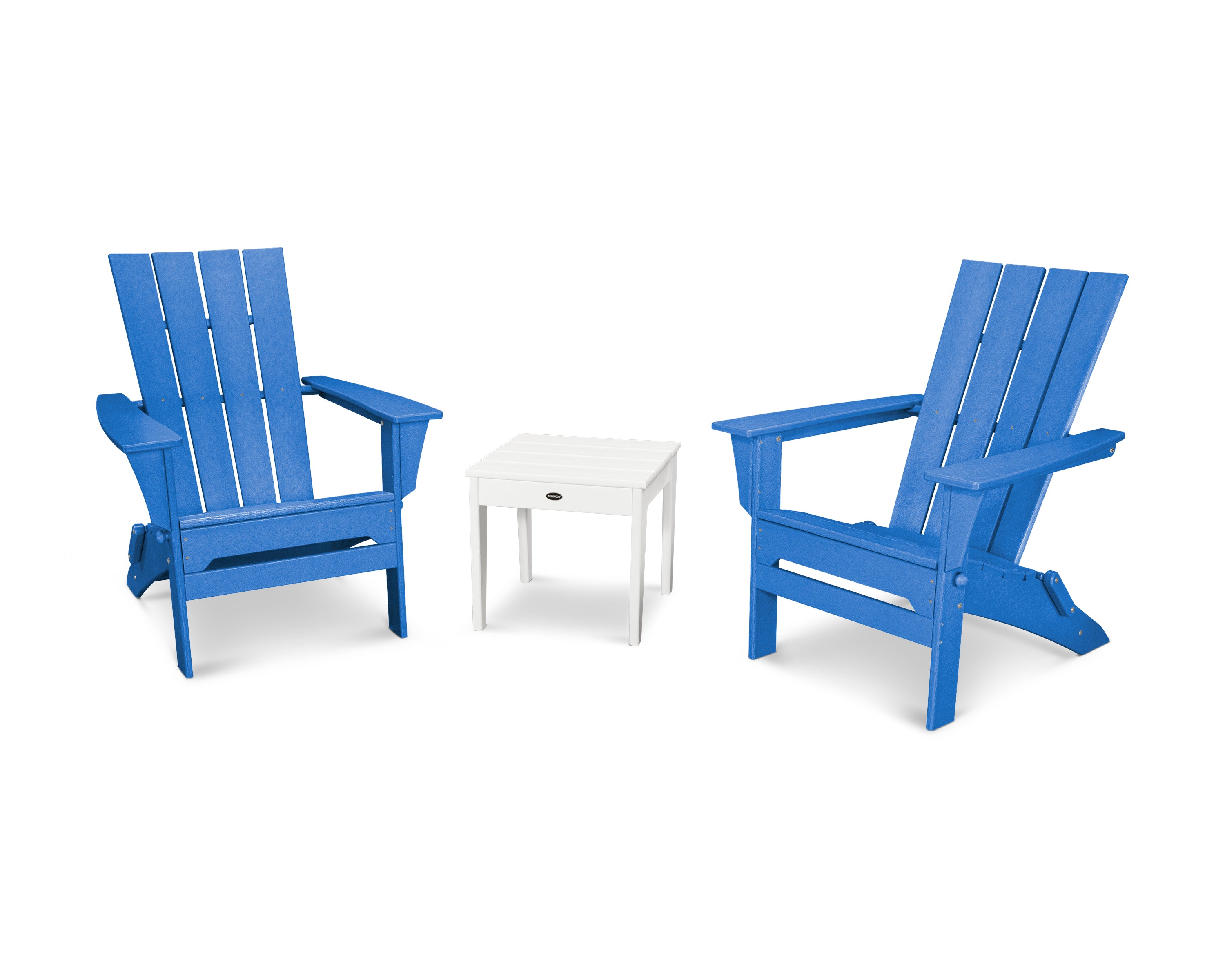 POLYWOOD Quattro Folding Chair 3-Piece Adirondack Set in Pacific Blue / White