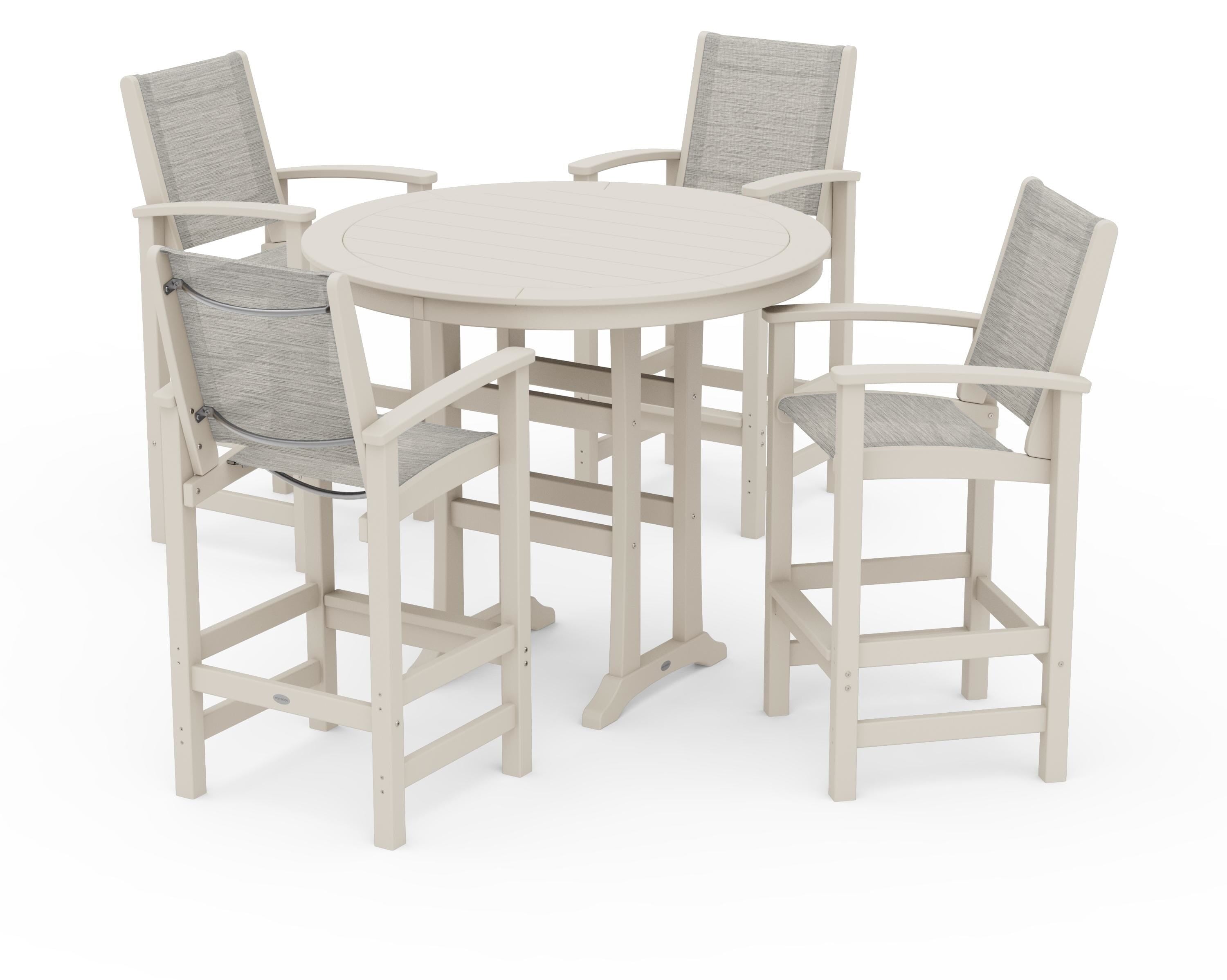 POLYWOOD Coastal 5-Piece Nautical Trestle Bar Set in Sand / Birch Sling
