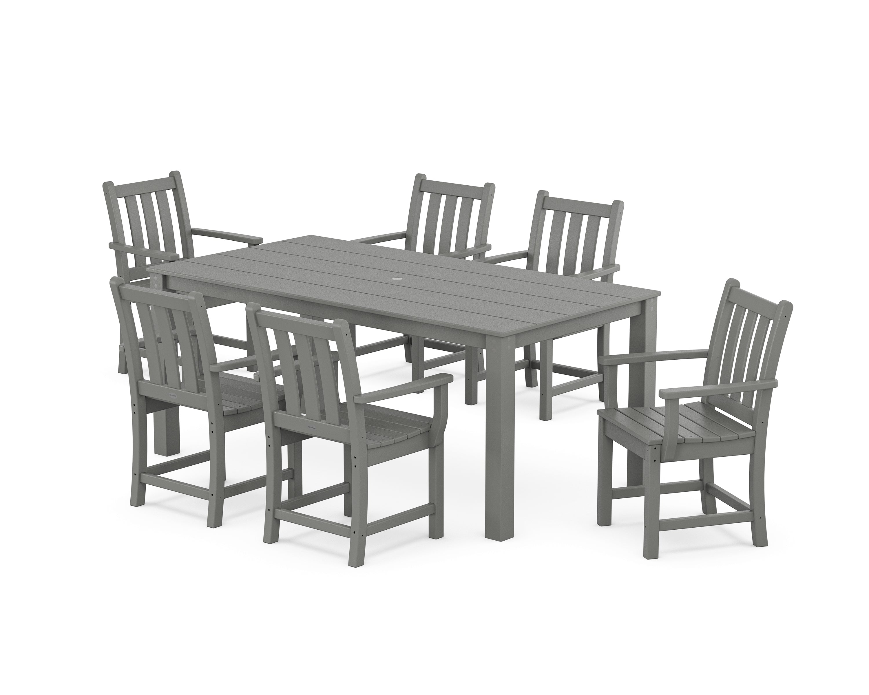 POLYWOOD Traditional Garden Arm Chair 7-Piece Parsons Dining Set in Slate Grey