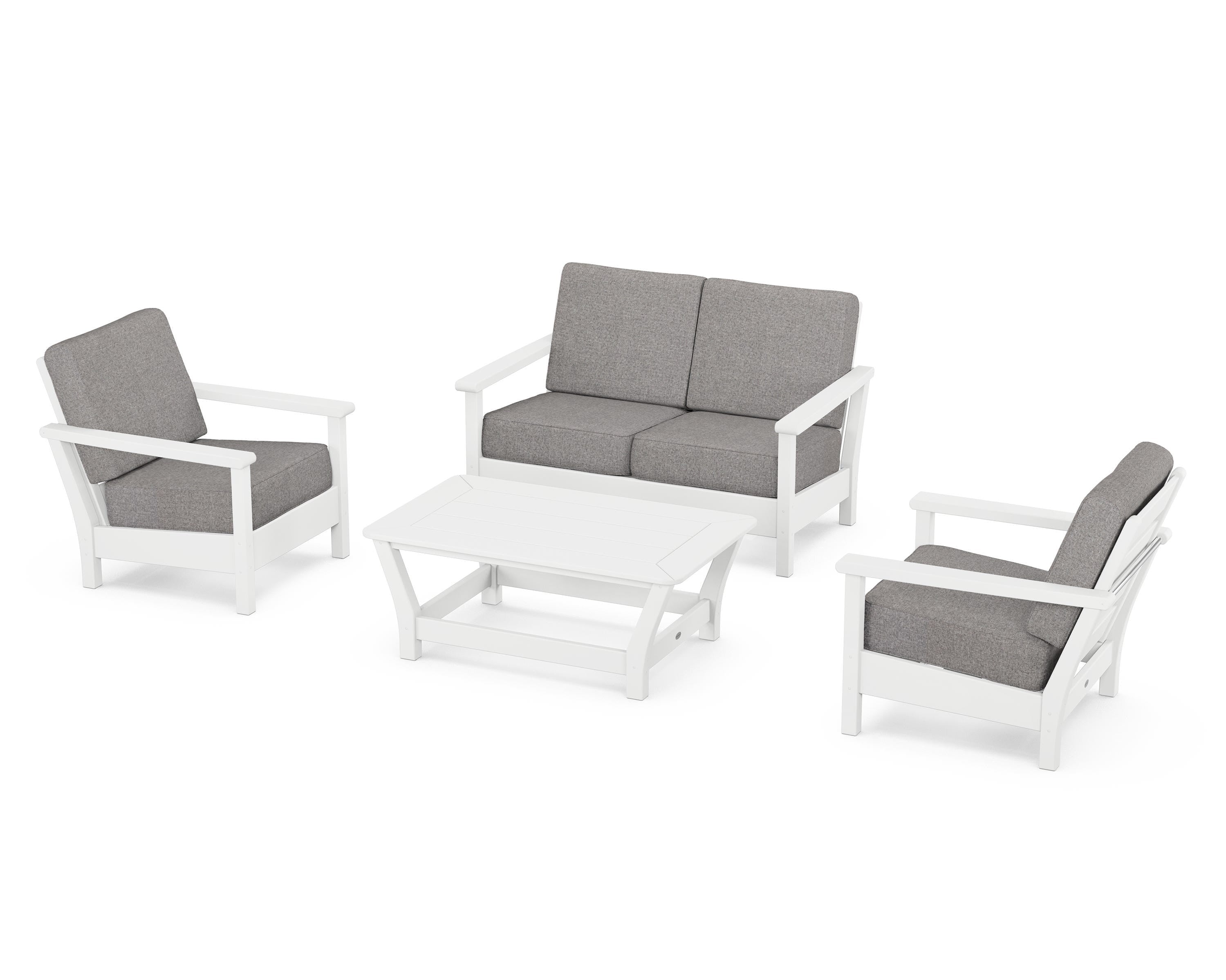 POLYWOOD Harbour 4-Piece Deep Seating Set in White / Grey Mist