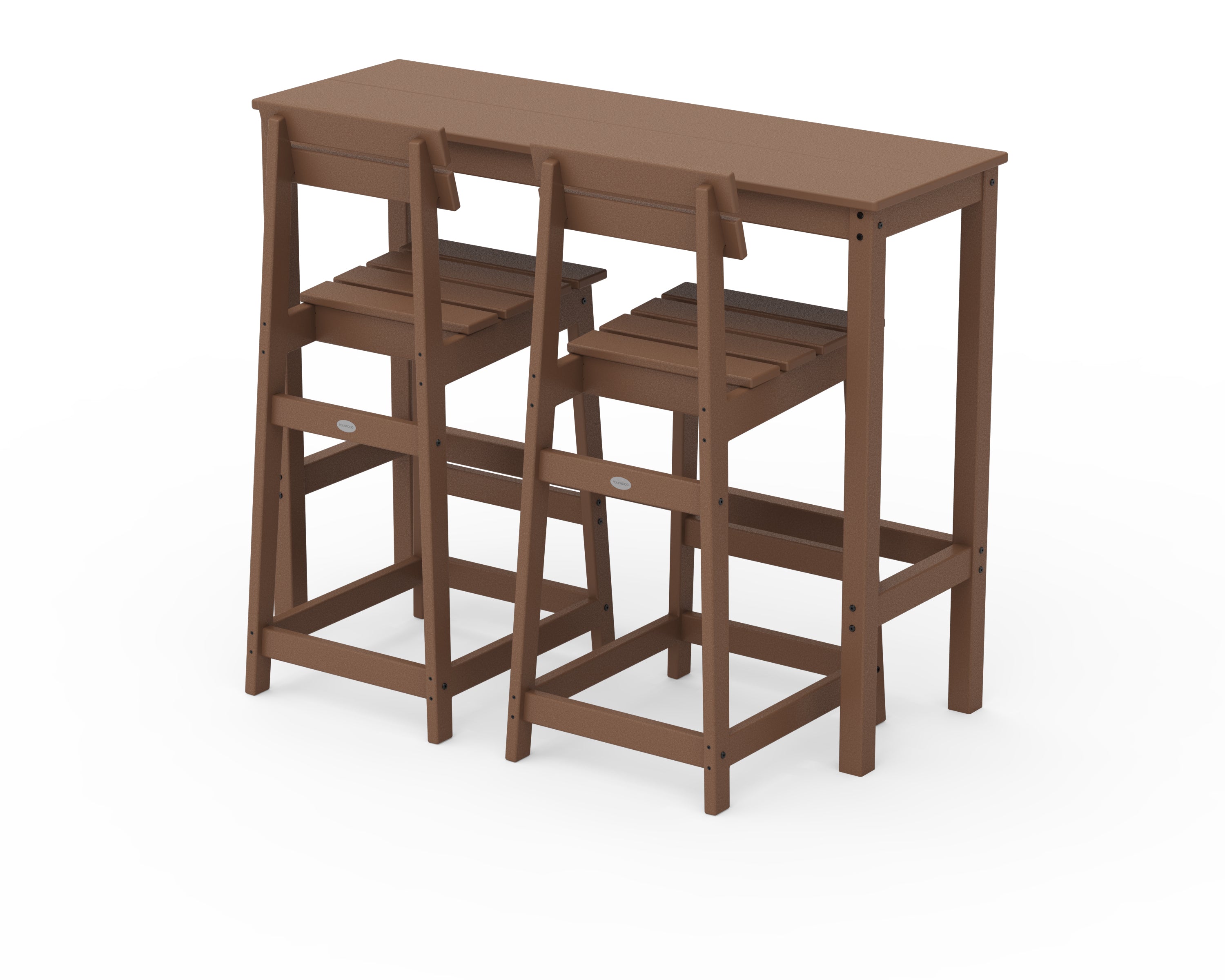 POLYWOOD Modern Studio Plaza Bar Chair 3-Piece Balcony Set in Teak