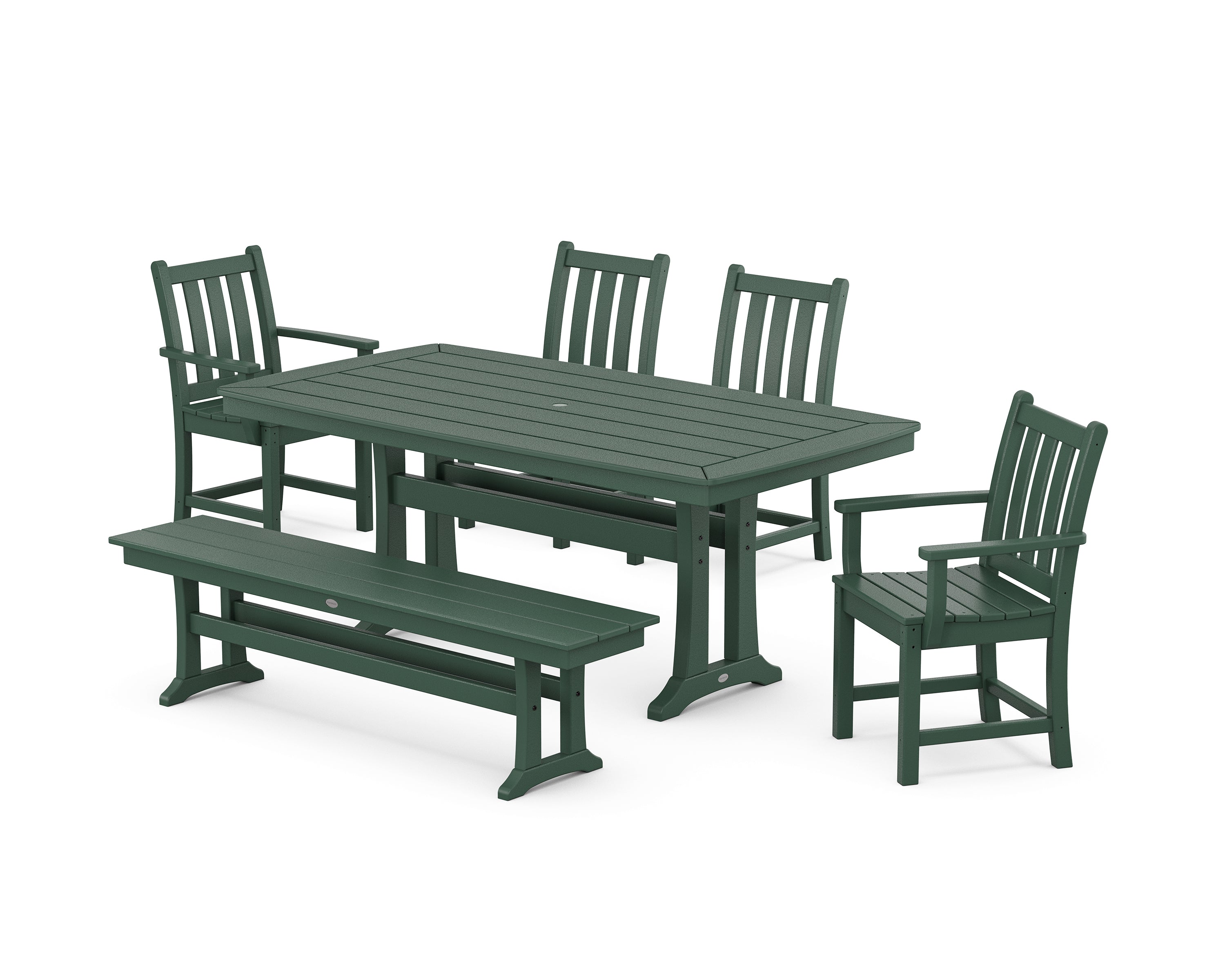 POLYWOOD Traditional Garden 6-Piece Dining Set with Trestle Legs in Green