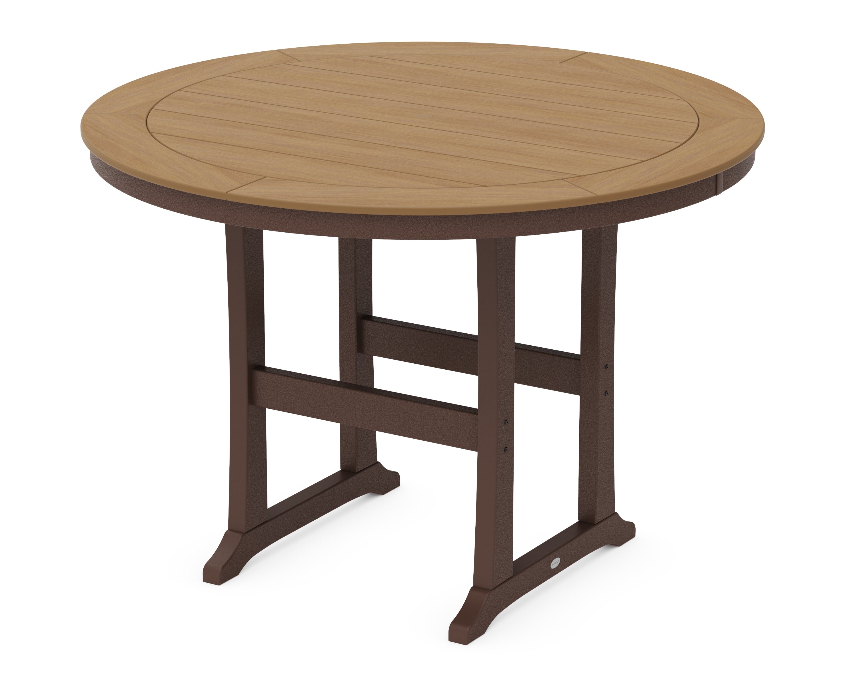 POLYWOOD Nautical Trestle 60” Round Bar Table in Mahogany / Natural