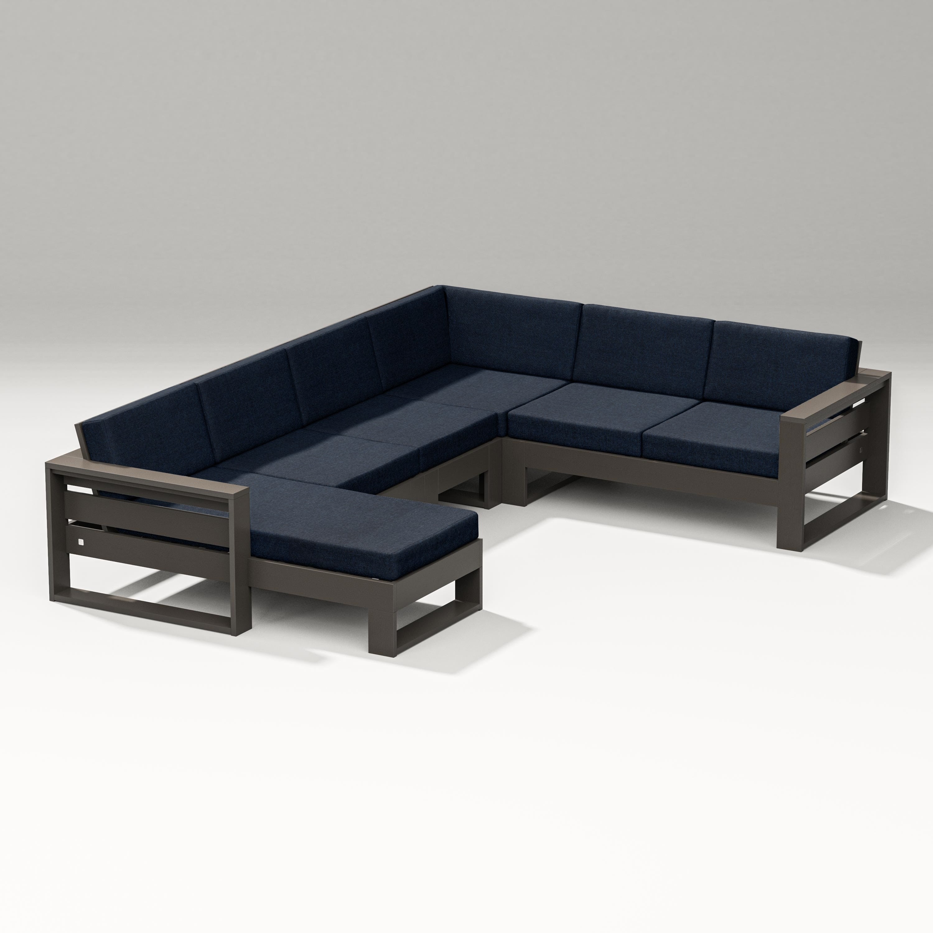 PW Designer Series Latitude Corner Sectional with Left Chaise in Vintage Coffee / Marine Indigo