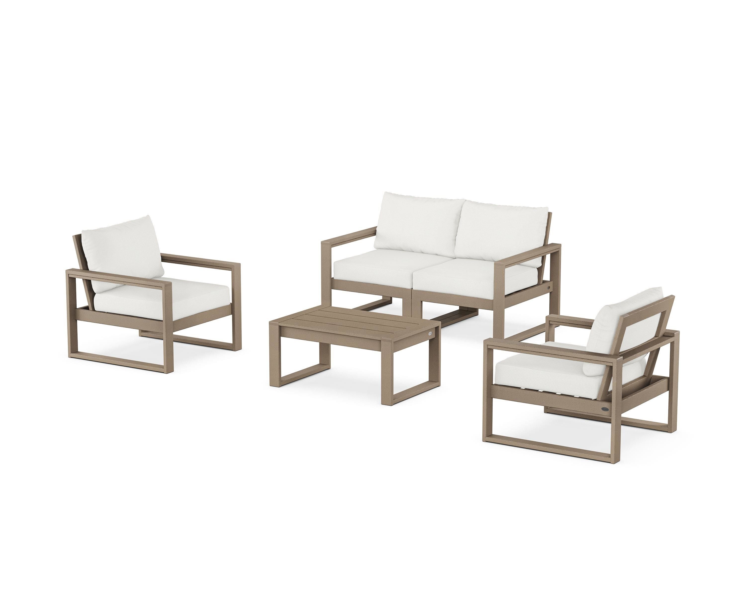 POLYWOOD EDGE Sectional 4-Piece Deep Seating Set with Loveseat in Vintage Sahara / Natural Linen