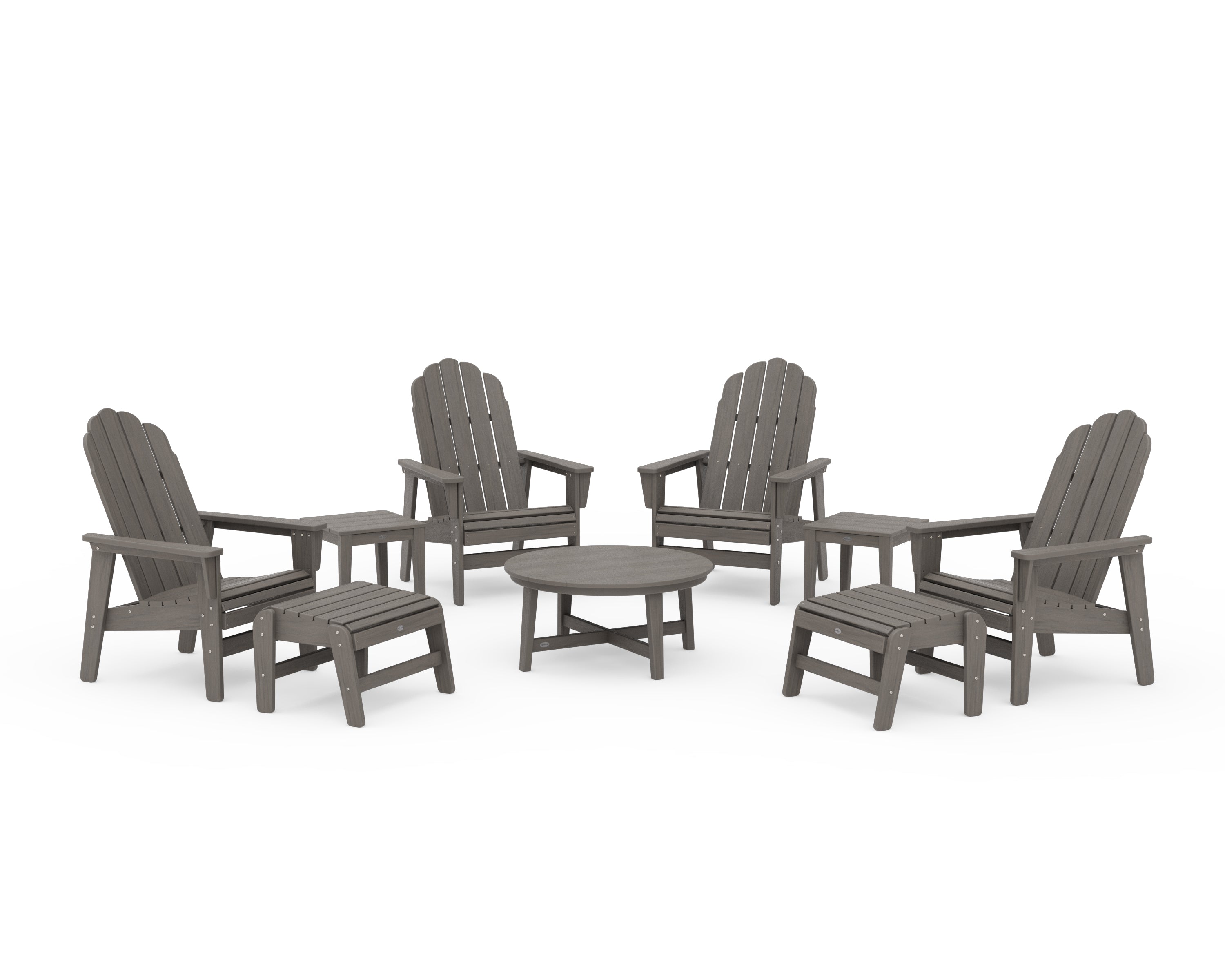 POLYWOOD Vineyard Grand Upright Adirondack 9-Piece Conversation Set in Driftwood