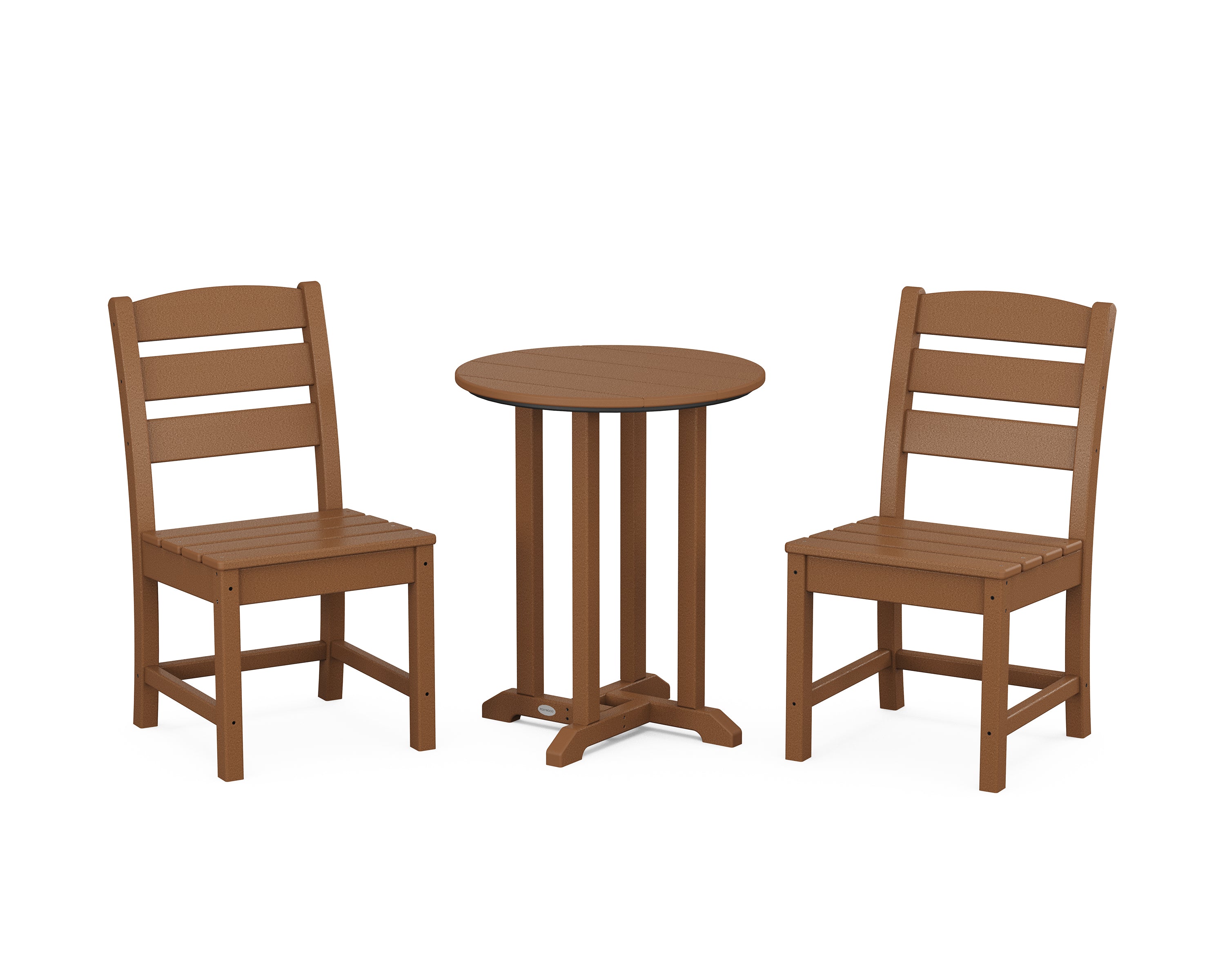 POLYWOOD Lakeside Side Chair 3-Piece Round Bistro Dining Set in Teak