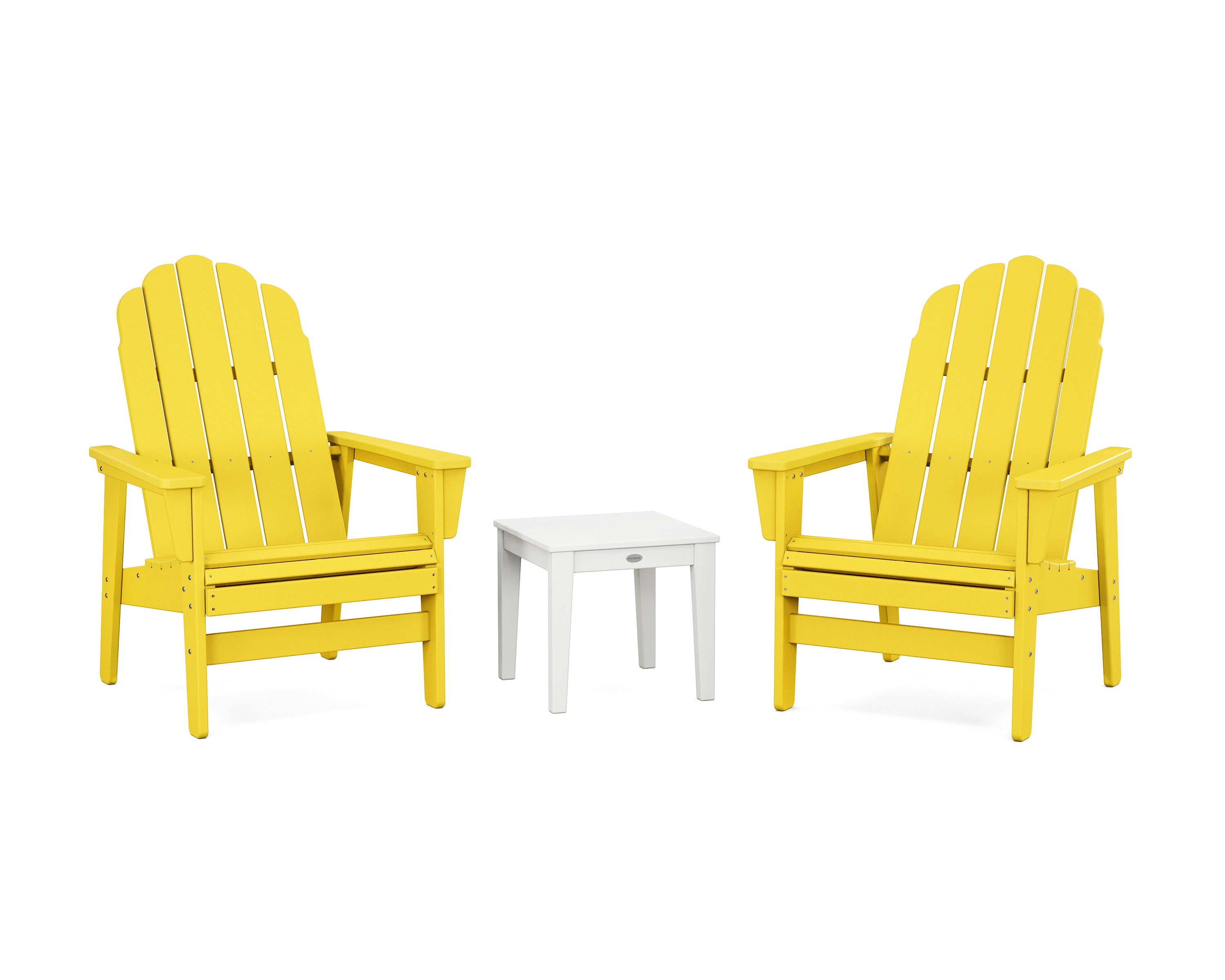 POLYWOOD 3-Piece Vineyard Grand Upright Adirondack Set in Lemon / White