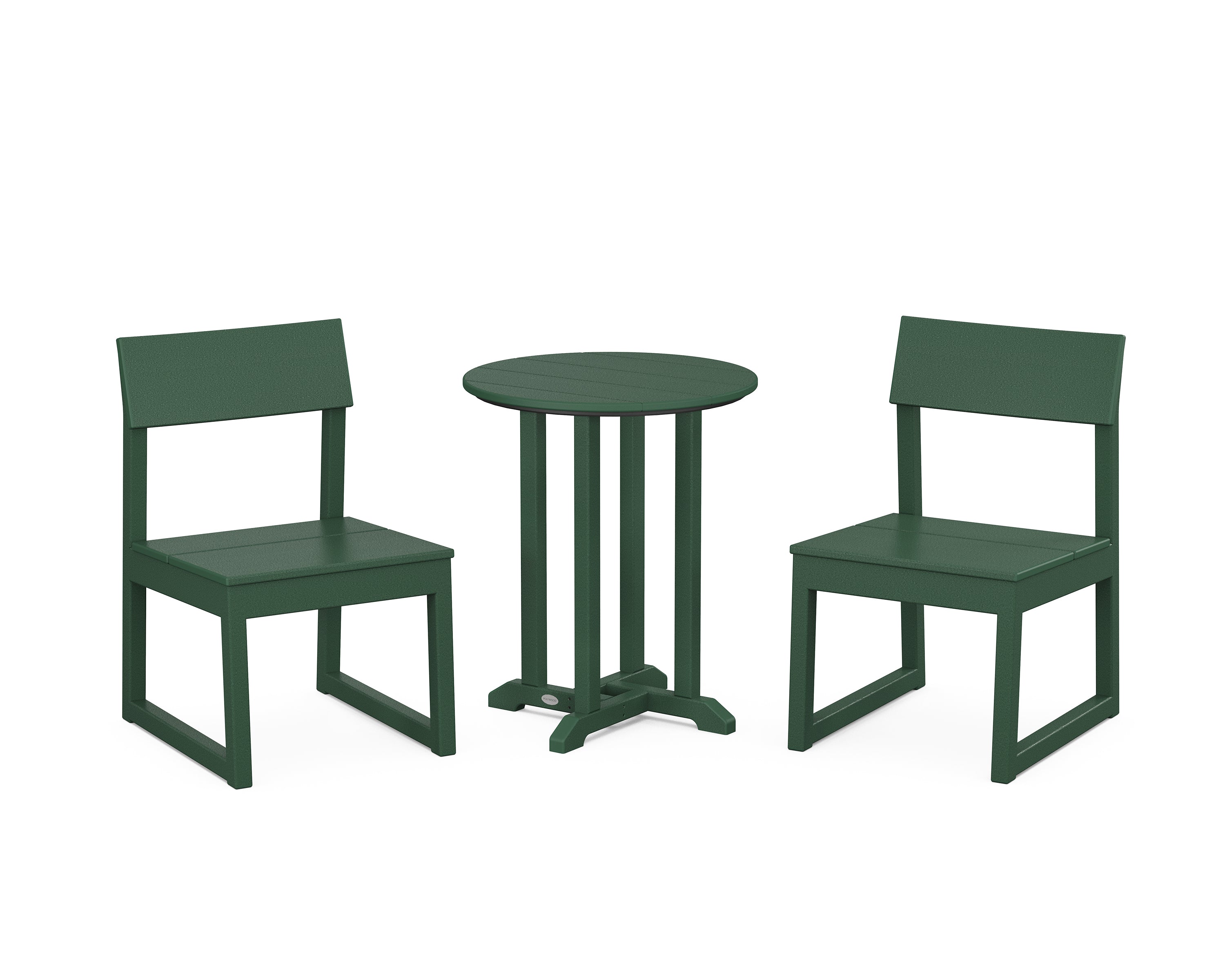 POLYWOOD EDGE Side Chair 3-Piece Round Bistro Dining Set in Green