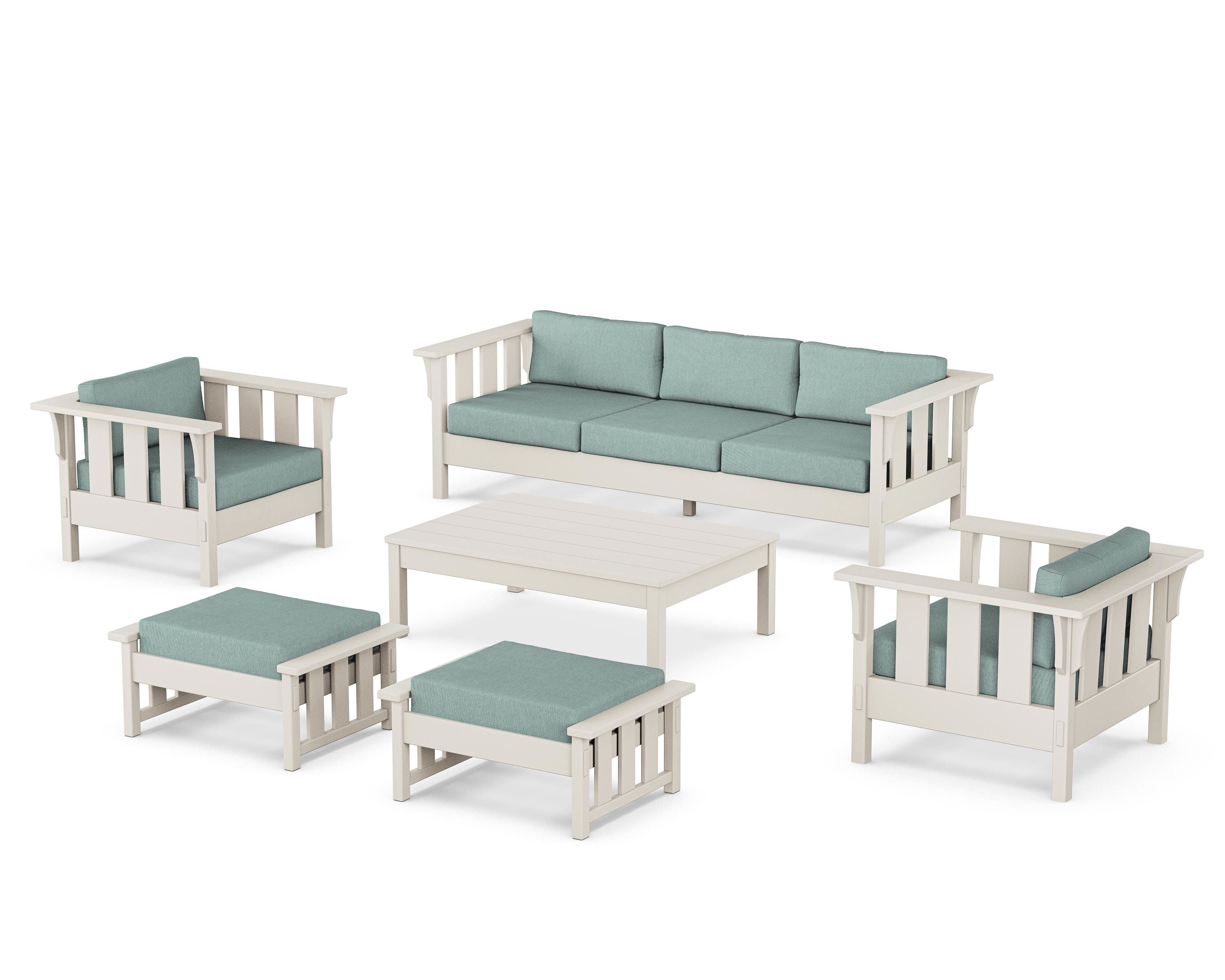 Martha Stewart by POLYWOOD Acadia 6-Piece Lounge Sofa Set in Sand / Glacier Spa