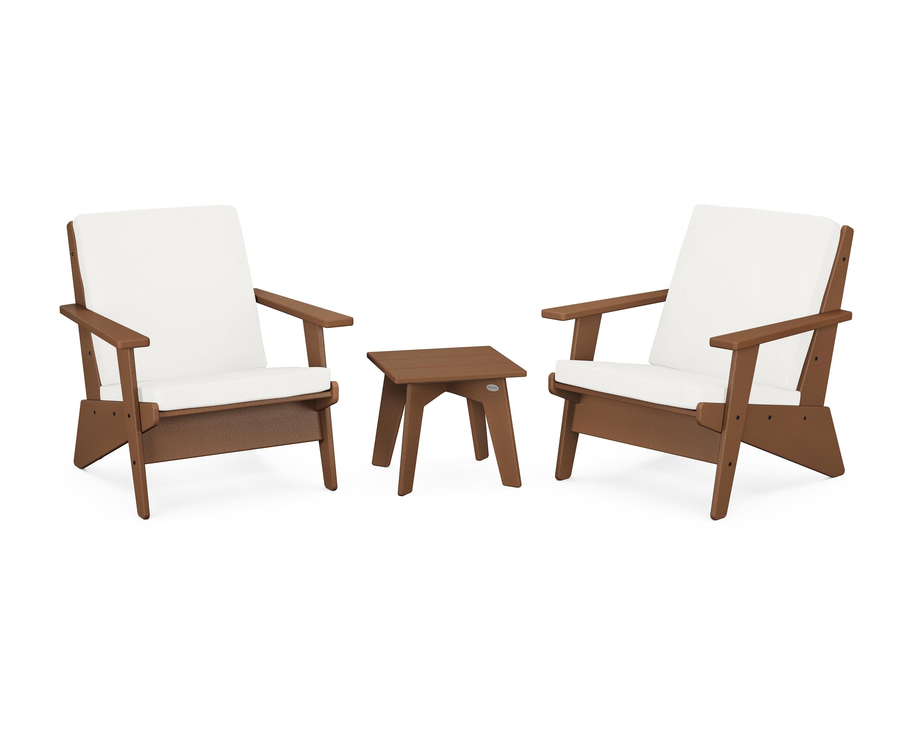 POLYWOOD Riviera Modern Lounge 3-Piece Set in Teak / Natural Linen