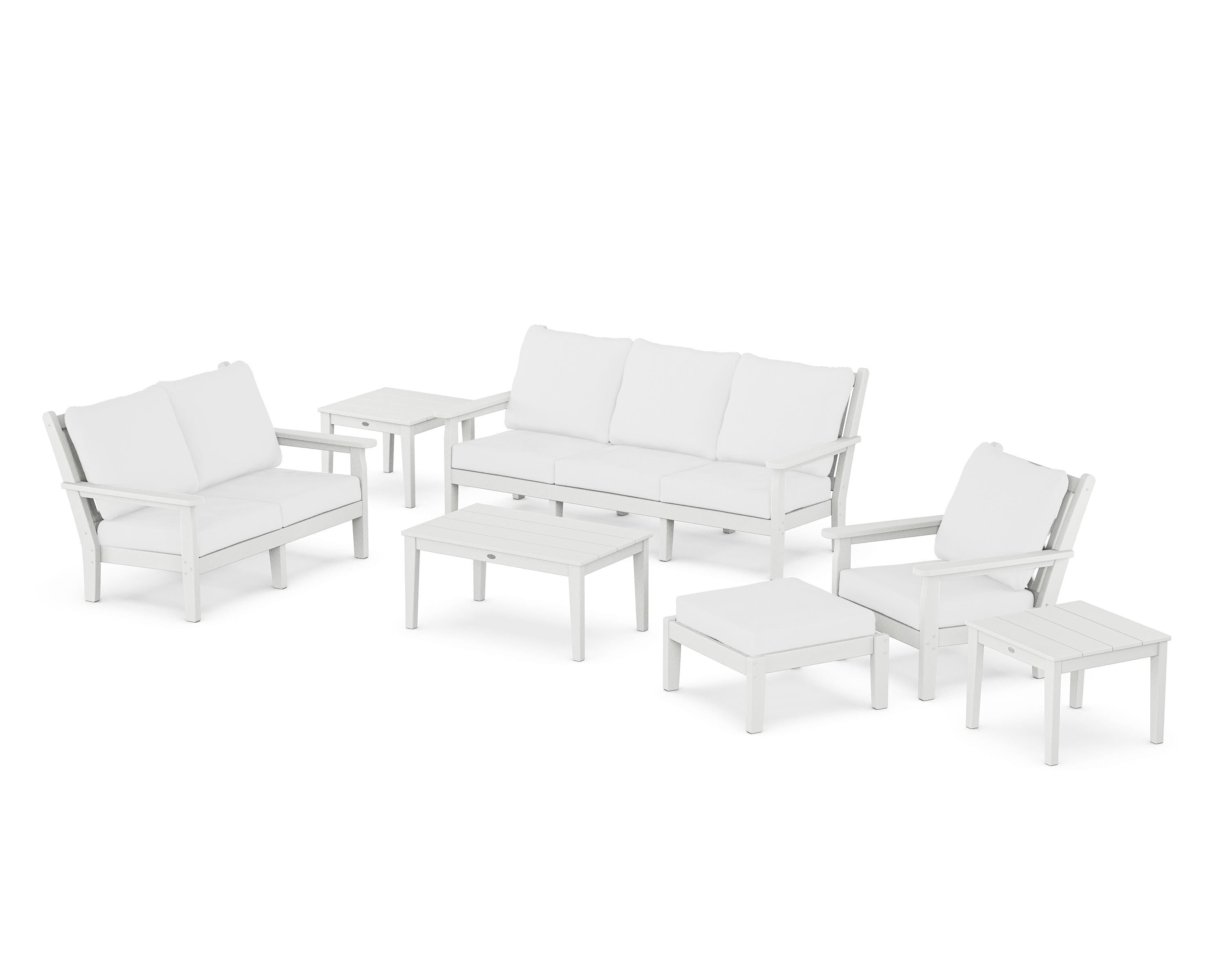POLYWOOD Chippendale 7-Piece Deep Seating Set in White / Natural