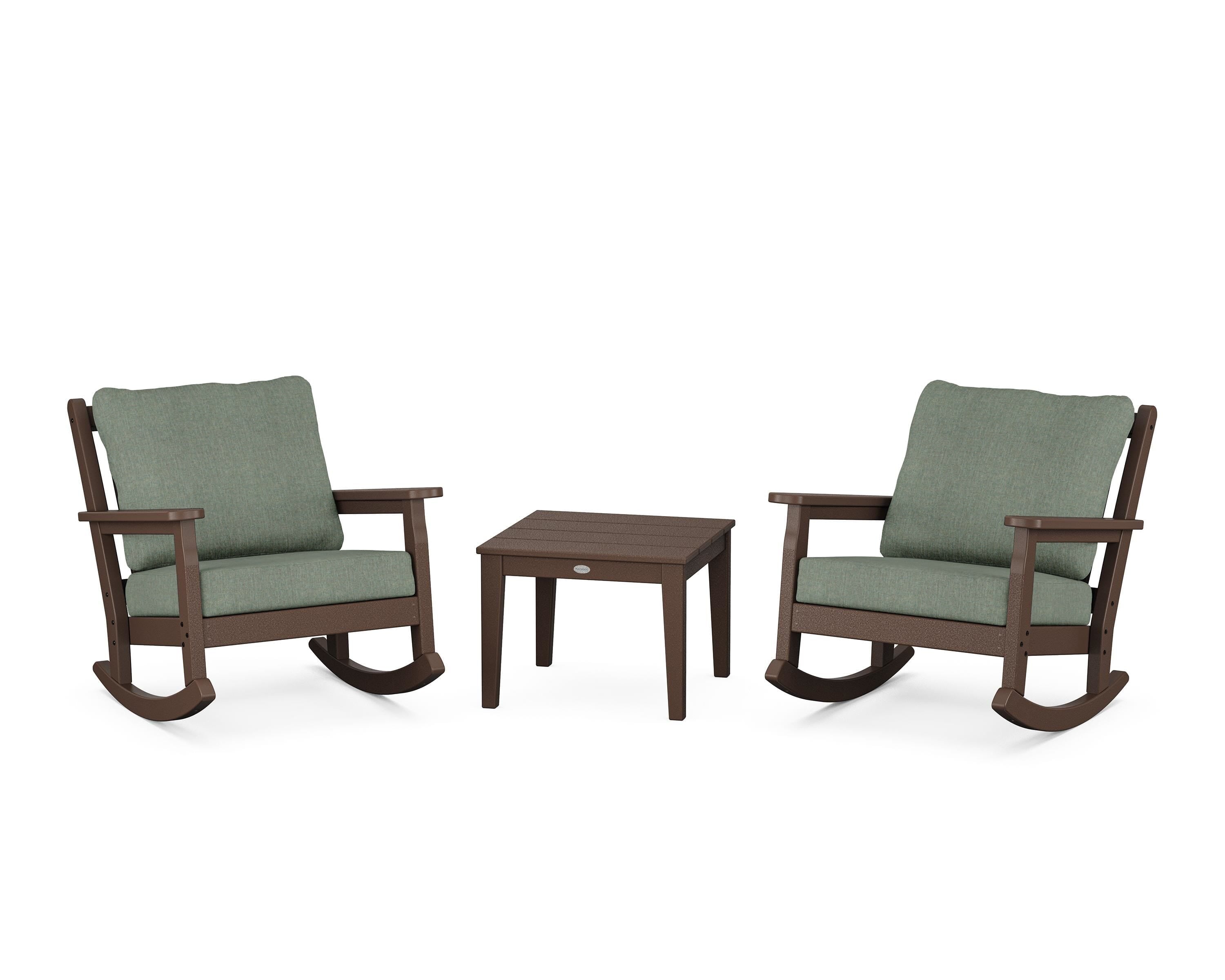 POLYWOOD Chippendale 3-Piece Deep Seating Rocker Set in Mahogany / Cast Sage