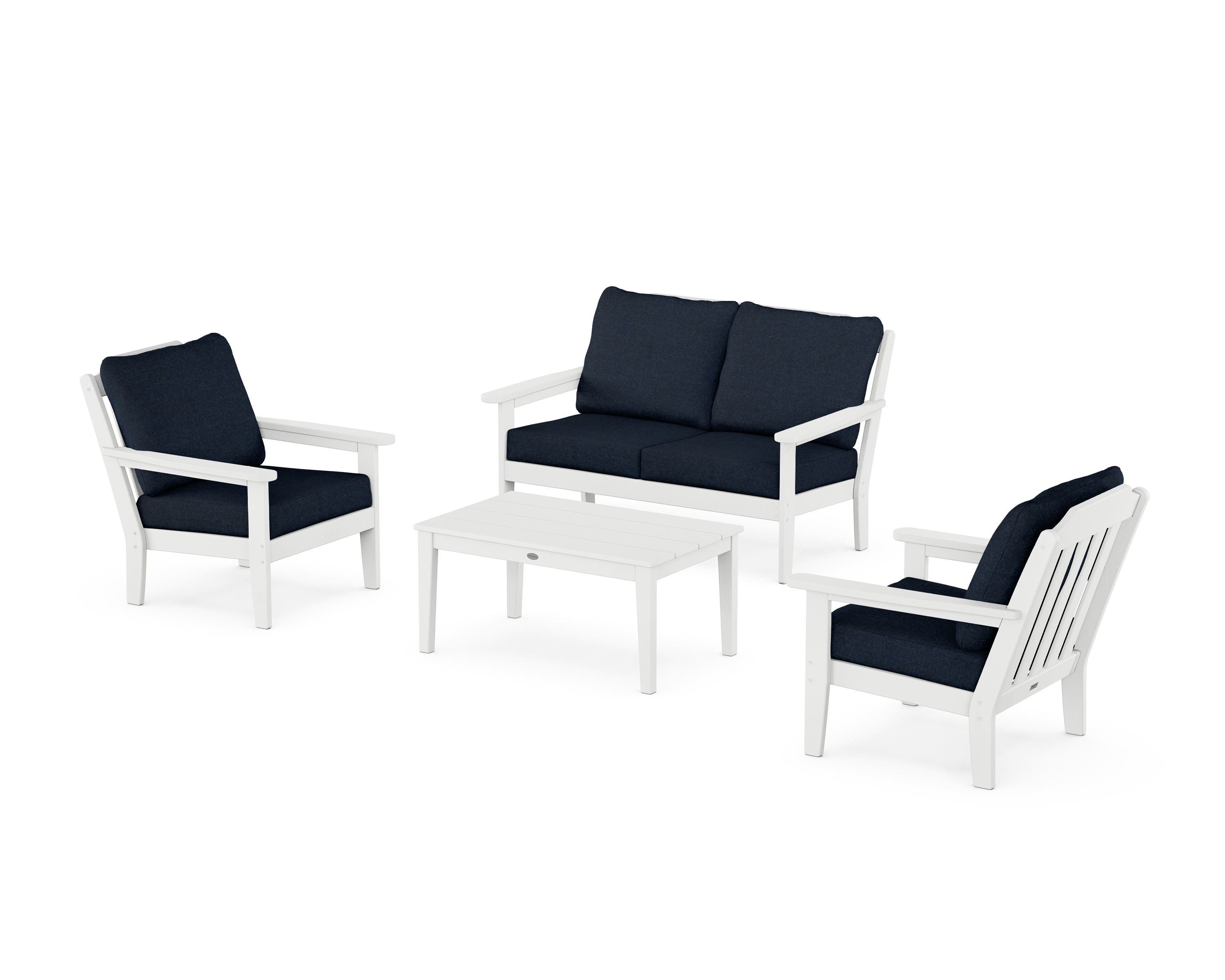 Country Living Cottage 4-Piece Deep Seating Set with Loveseat in White / Marine Indigo