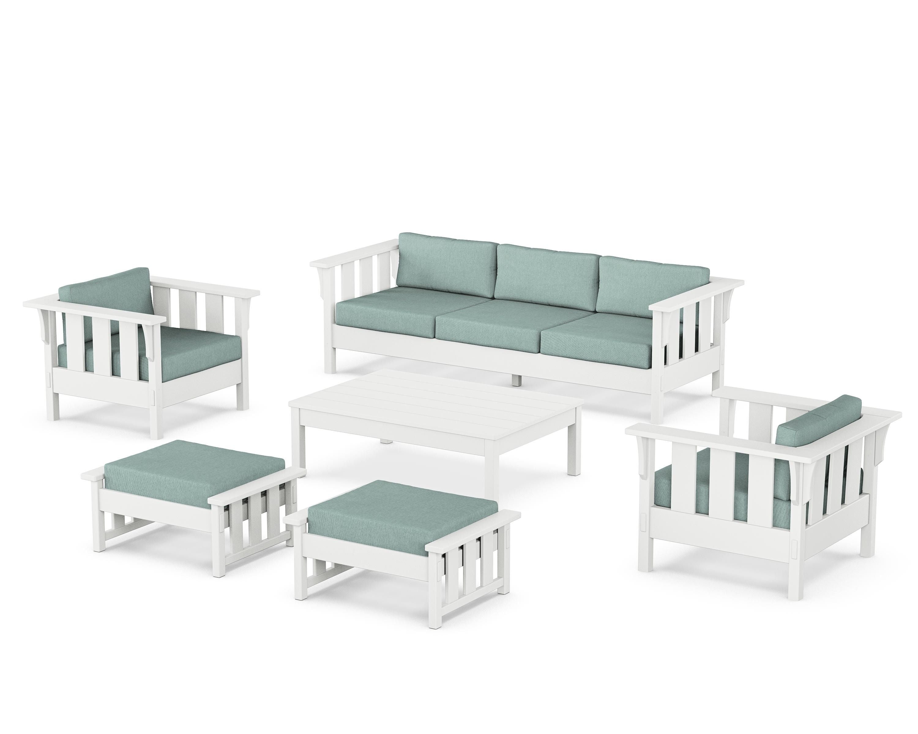 Martha Stewart by POLYWOOD Acadia 6-Piece Lounge Sofa Set in White / Glacier Spa