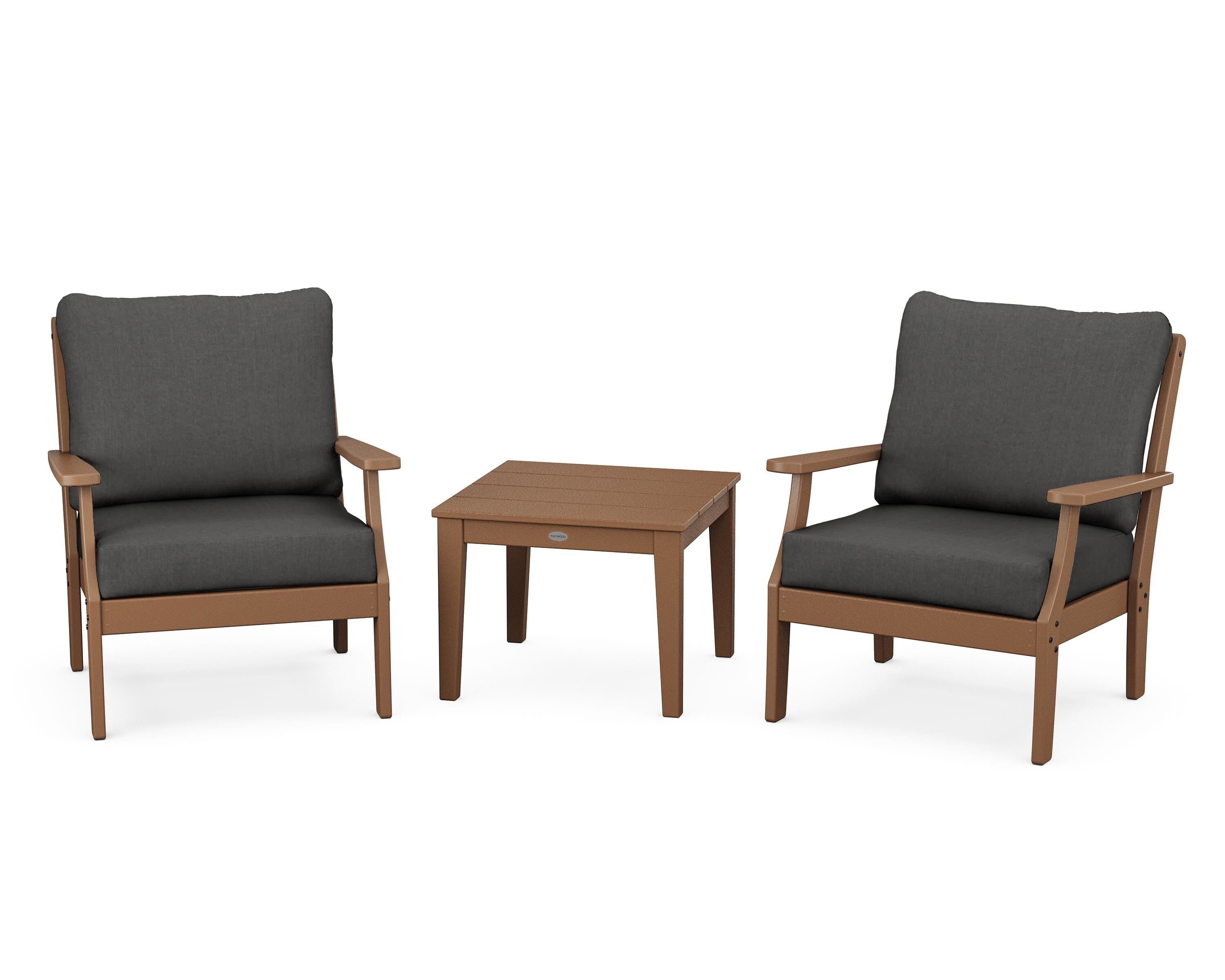 POLYWOOD Braxton 3-Piece Deep Seating Set in Teak / Spectrum Carbon