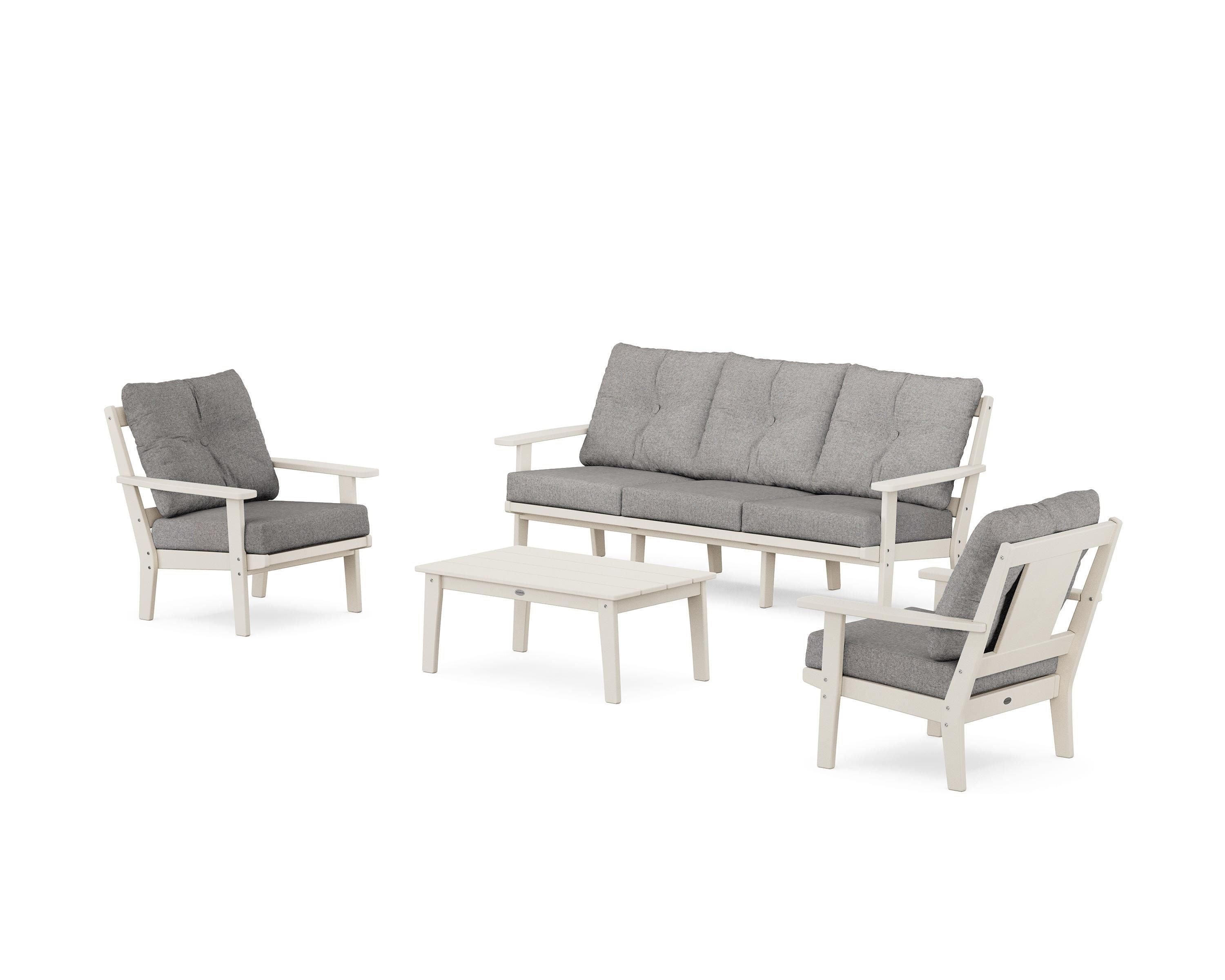POLYWOOD Prairie 4-Piece Deep Seating Set with Sofa in Sand / Grey Mist