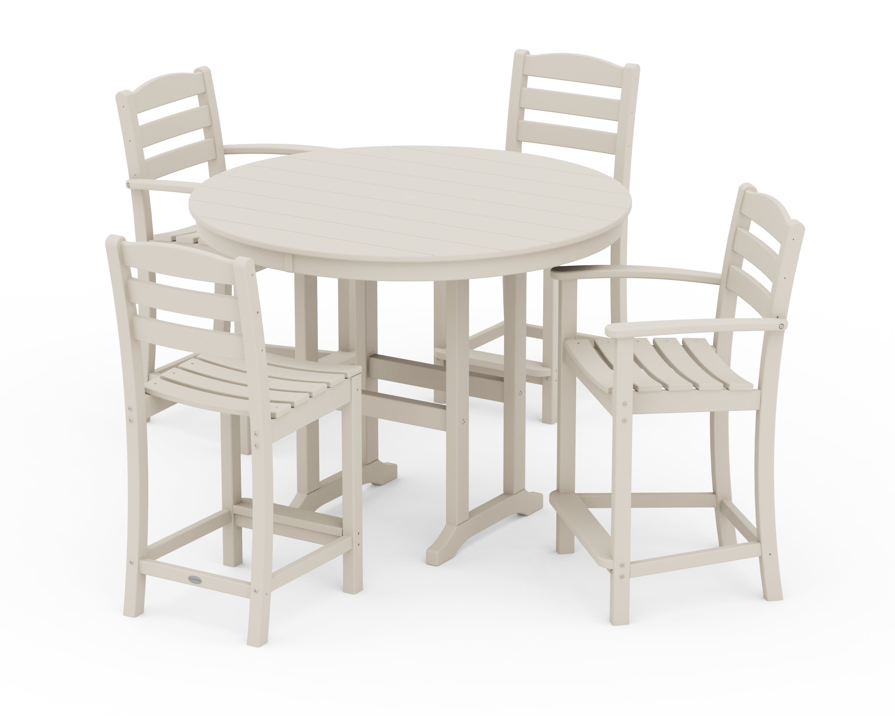 POLYWOOD La Casa Café 5-Piece Round Farmhouse Counter Dining Set in Sand