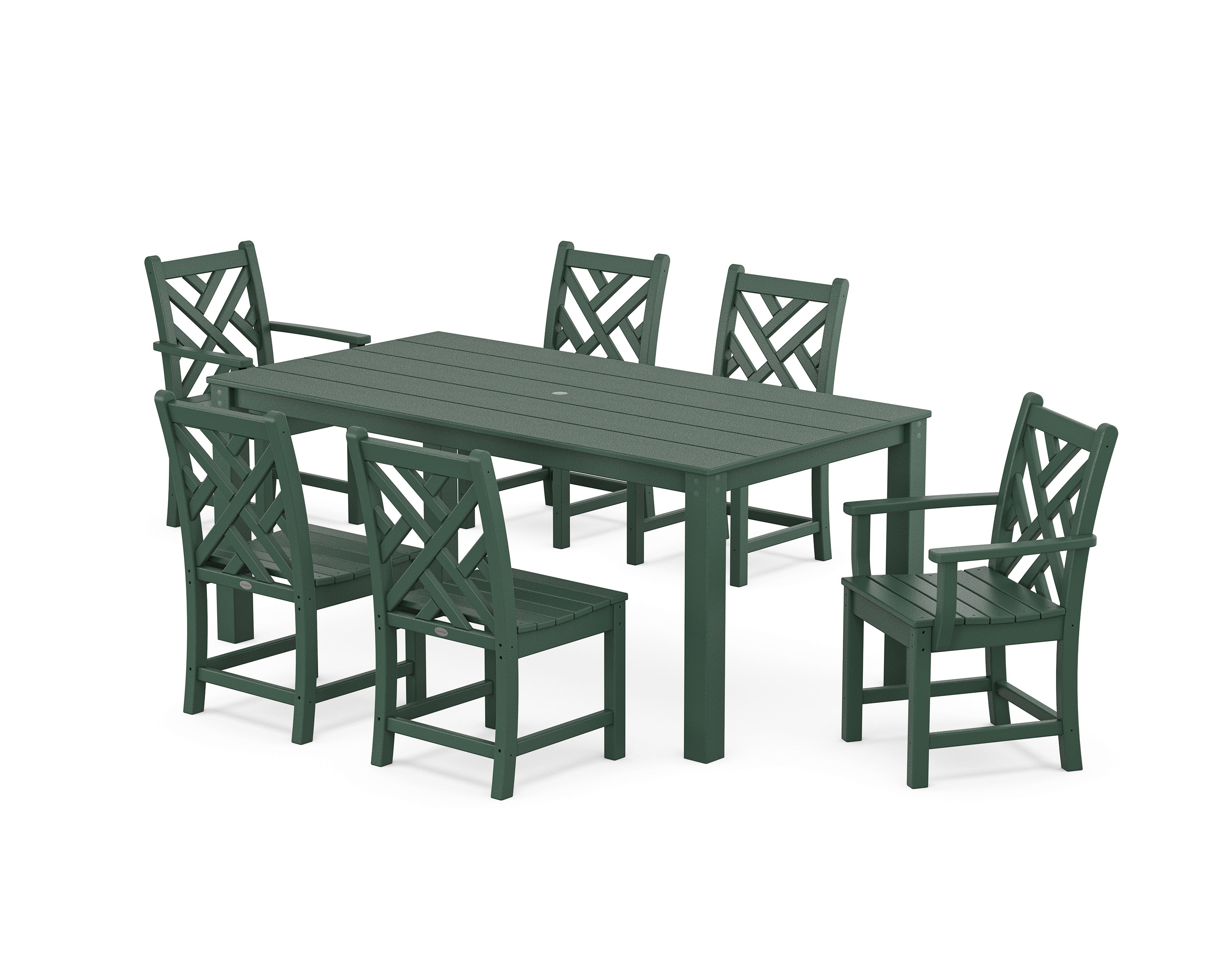 POLYWOOD Chippendale 7-Piece Parsons Dining Set in Green