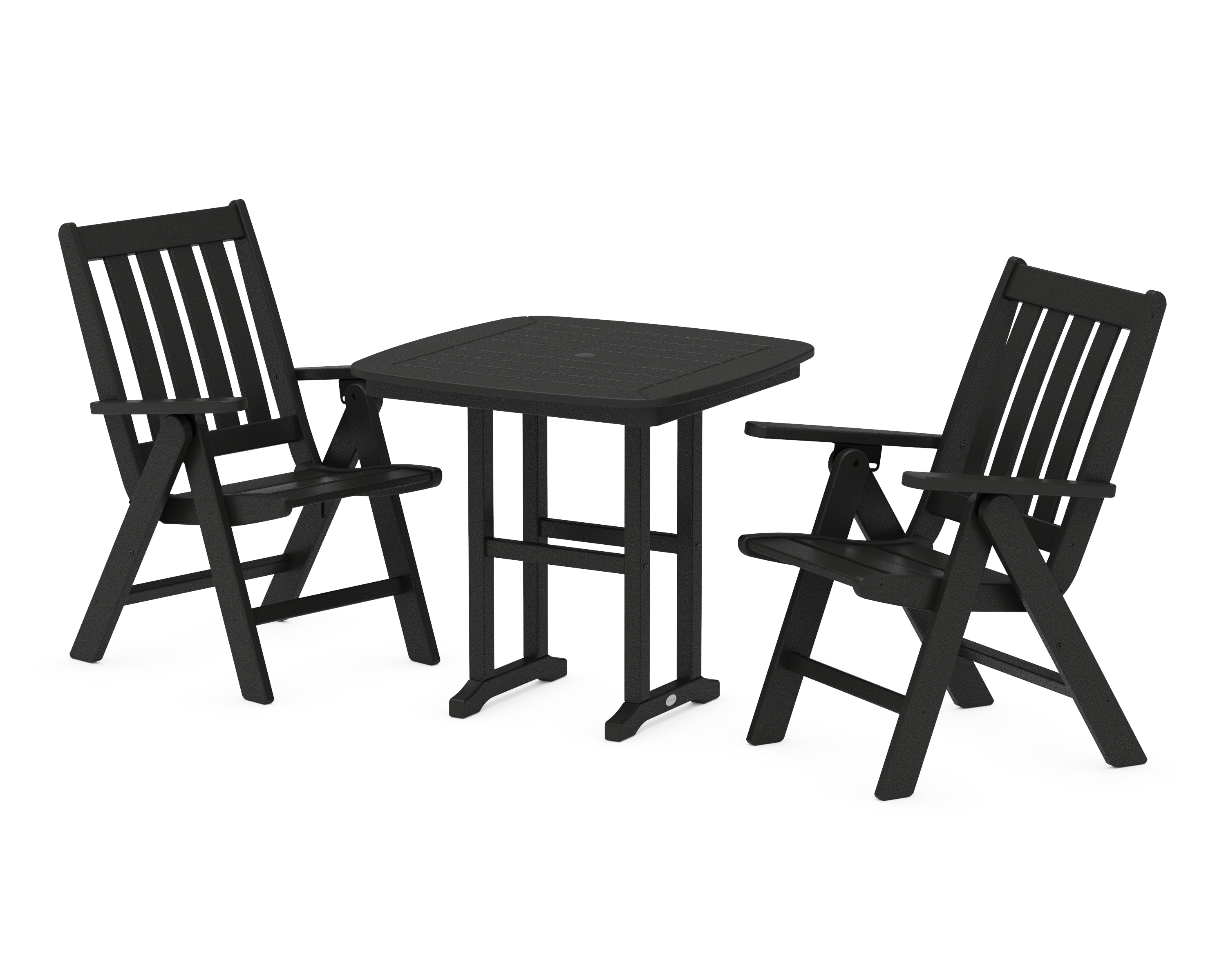POLYWOOD Vineyard Folding Chair 3-Piece Dining Set in Black