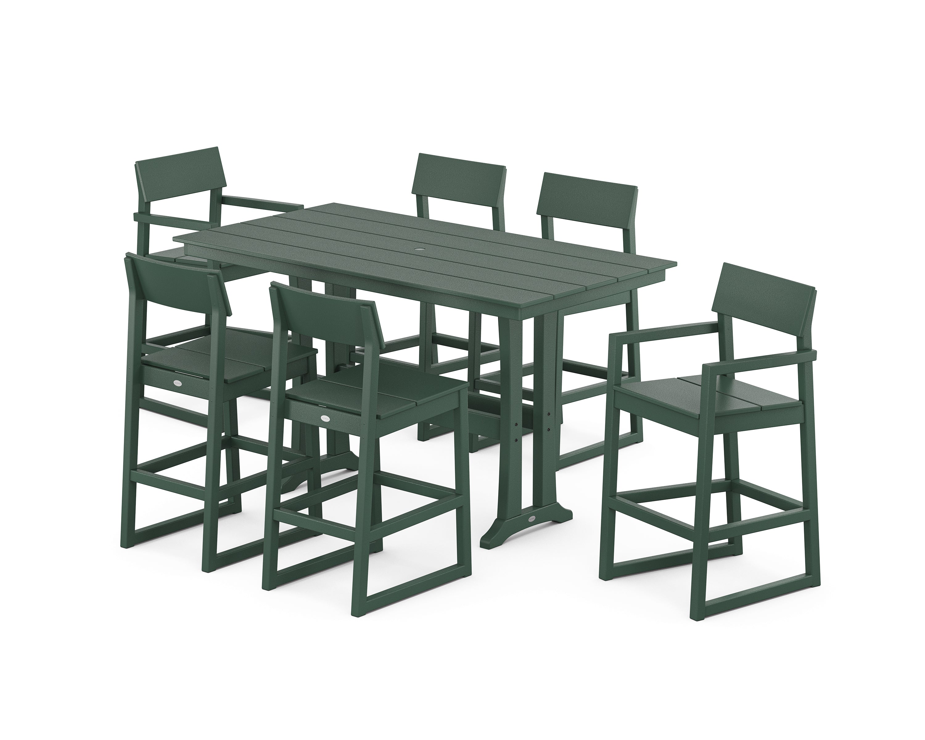 POLYWOOD EDGE 7-Piece Farmhouse Bar Set with Trestle Legs in Green