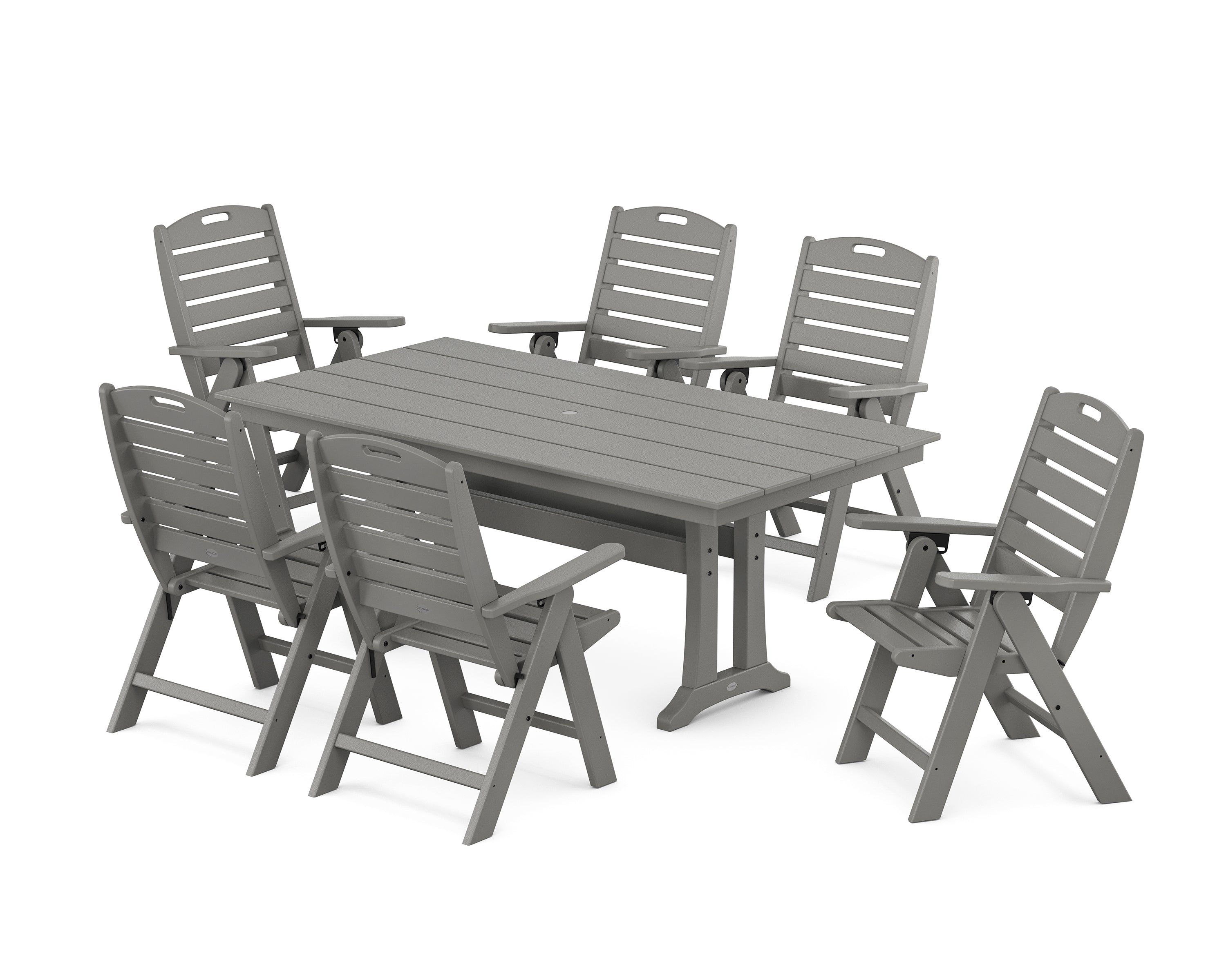 POLYWOOD Nautical Highback 7-Piece Farmhouse Dining Set with Trestle Legs in Slate Grey