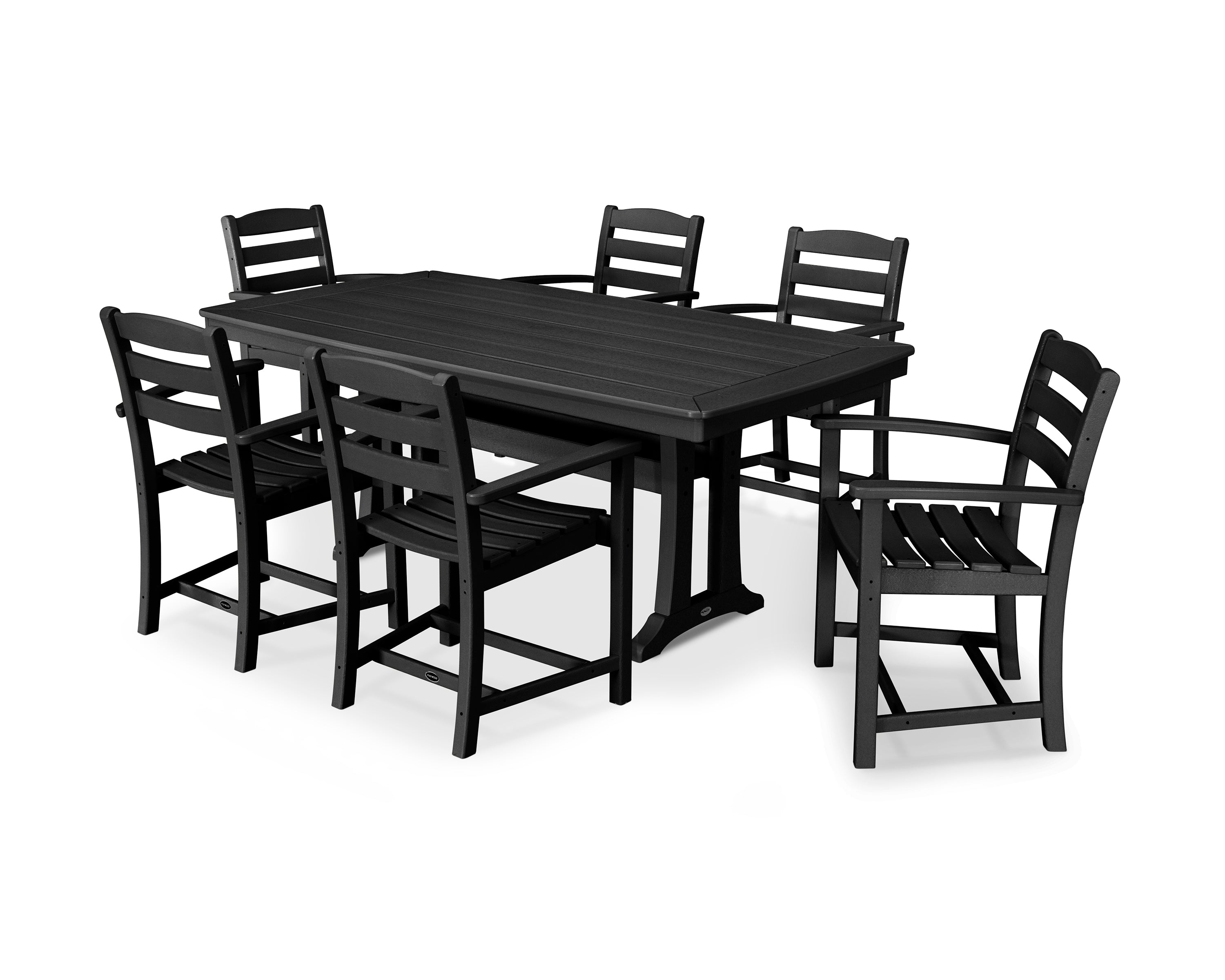POLYWOOD La Casa Café 7-Piece Arm Chair Dining Set with Trestle Legs in Black