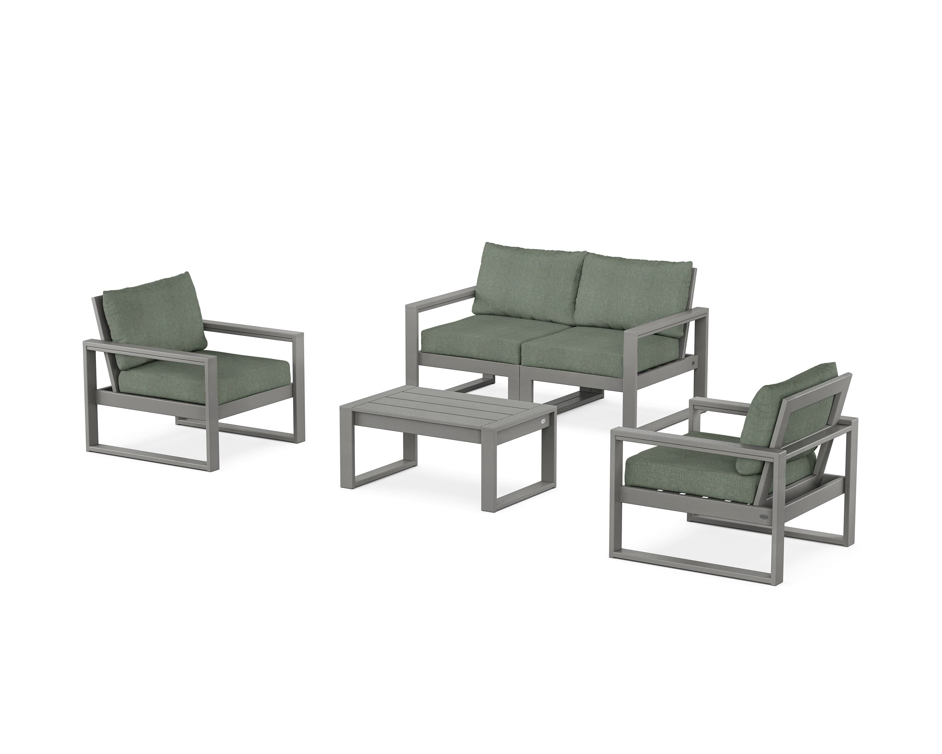 POLYWOOD EDGE Sectional 4-Piece Deep Seating Set with Loveseat in Slate Grey / Cast Sage